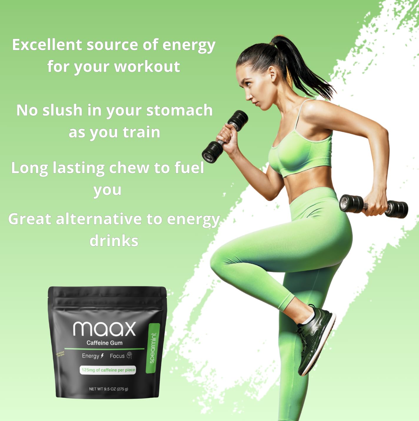 Estilo de vida con Maax Caffeinated Gum en mochila urbana, energía sin preparar bebidas