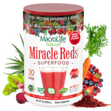 MacroLife Naturals frasco Miracle Reds al frente mostrando etiqueta clara y beneficios