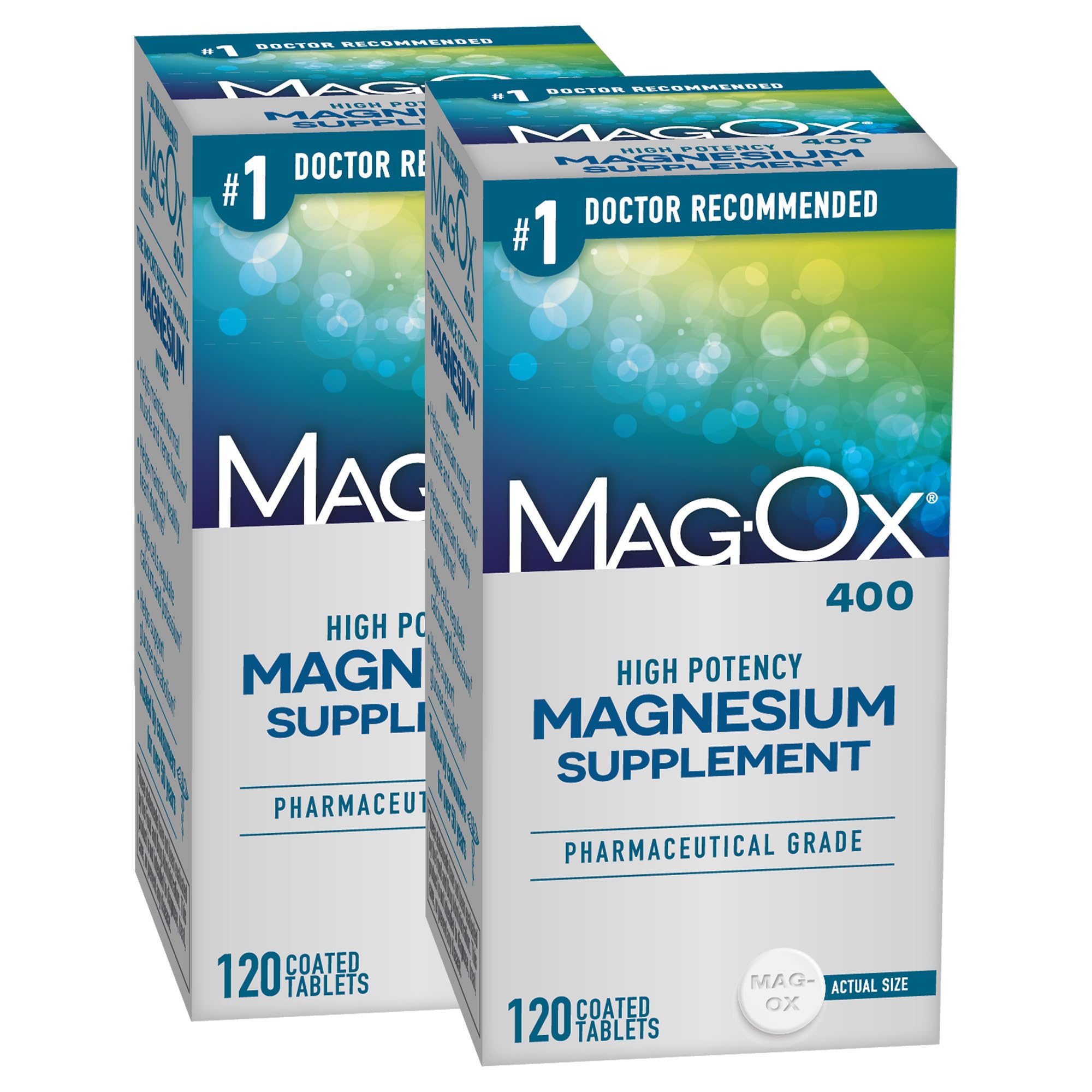 Mag-Ox 400 frontal del envase mostrando el pack doble y uso prolongado