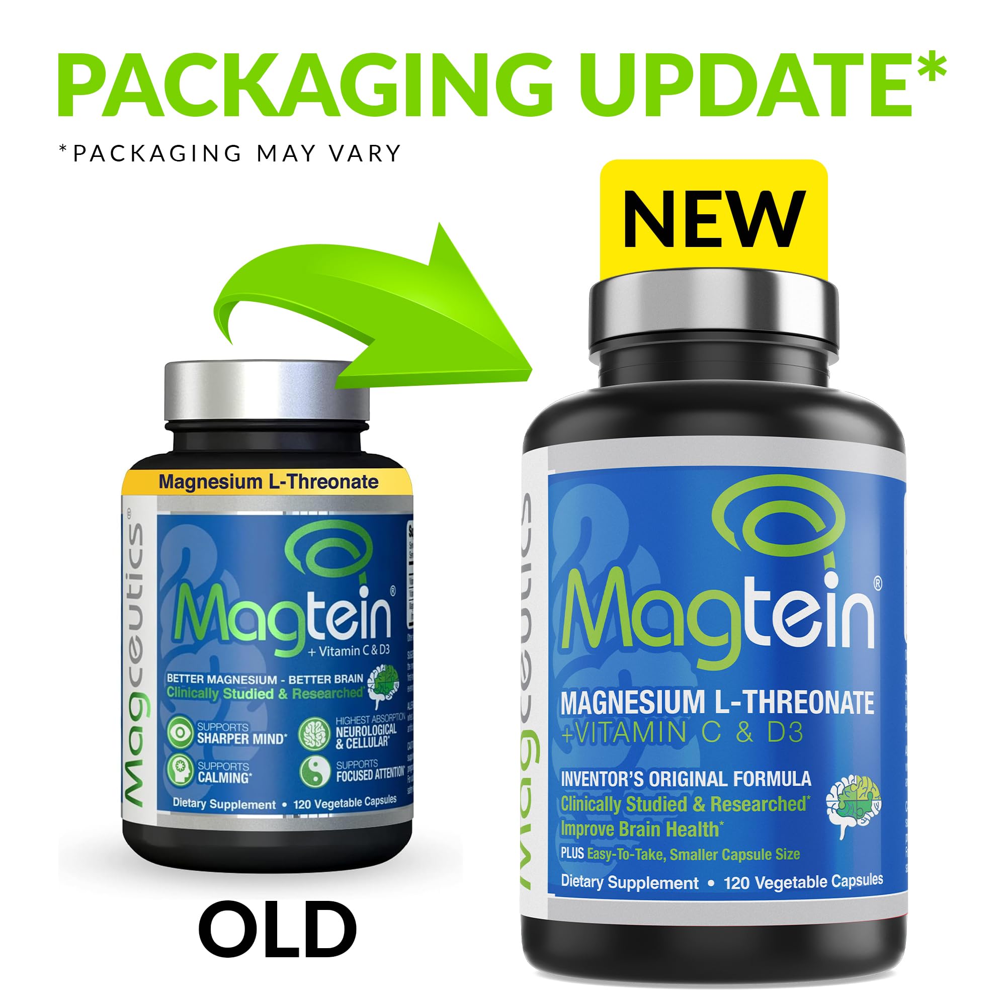 Magceutics Magtein cápsula cerca muestra tamaño pequeño y fácil de tragar