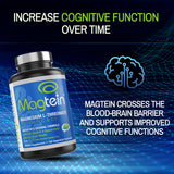 Magceutics Magtein en estilo de vida sobre mesa junto a vaso de agua