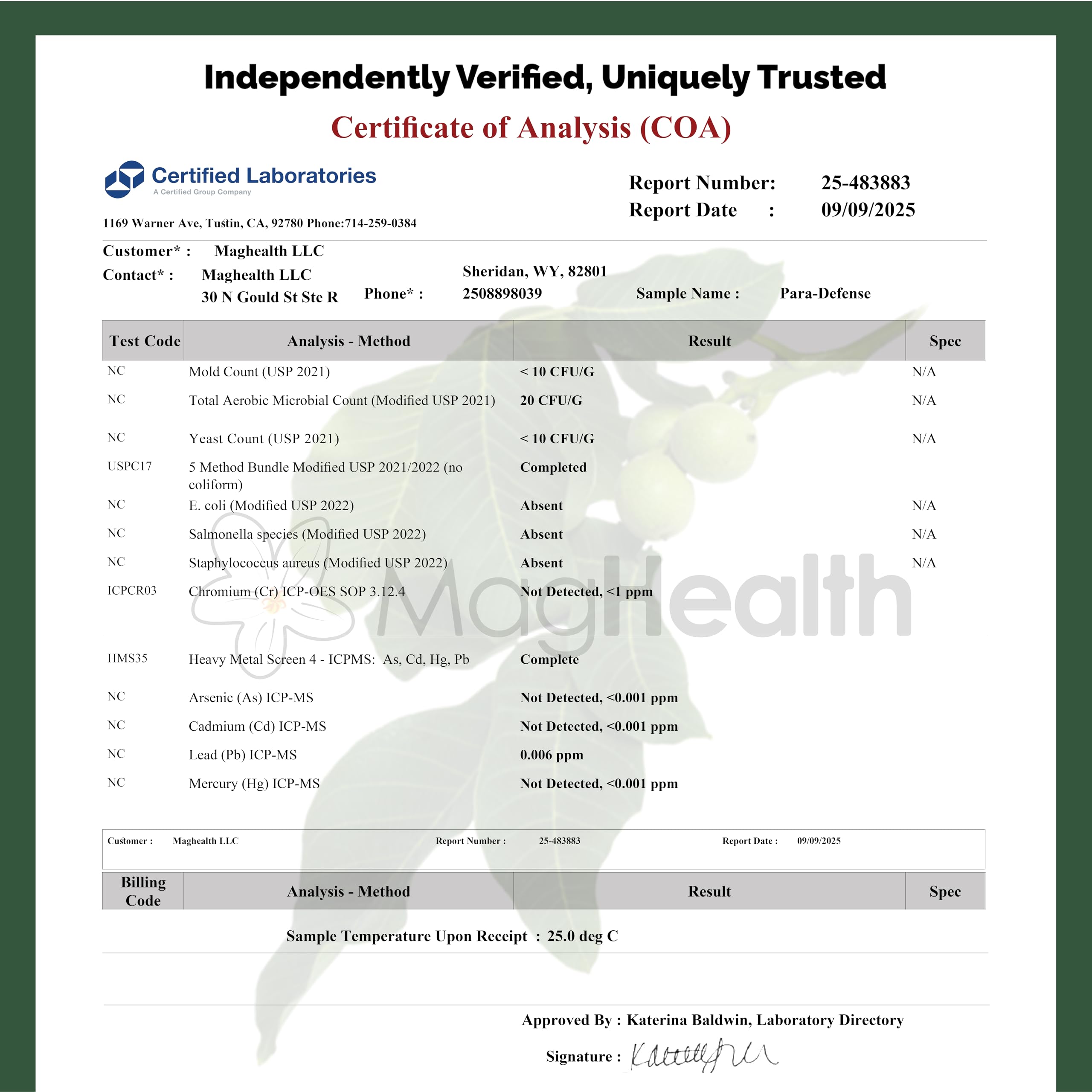 MagHealth detalle de etiqueta con ingredientes y pruebas de terceros
