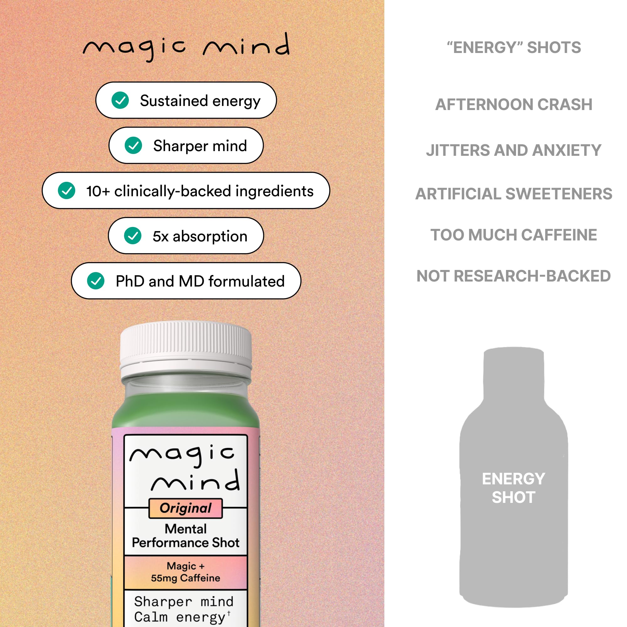 Magic Mind detalle de etiqueta con información de dosis y garantías