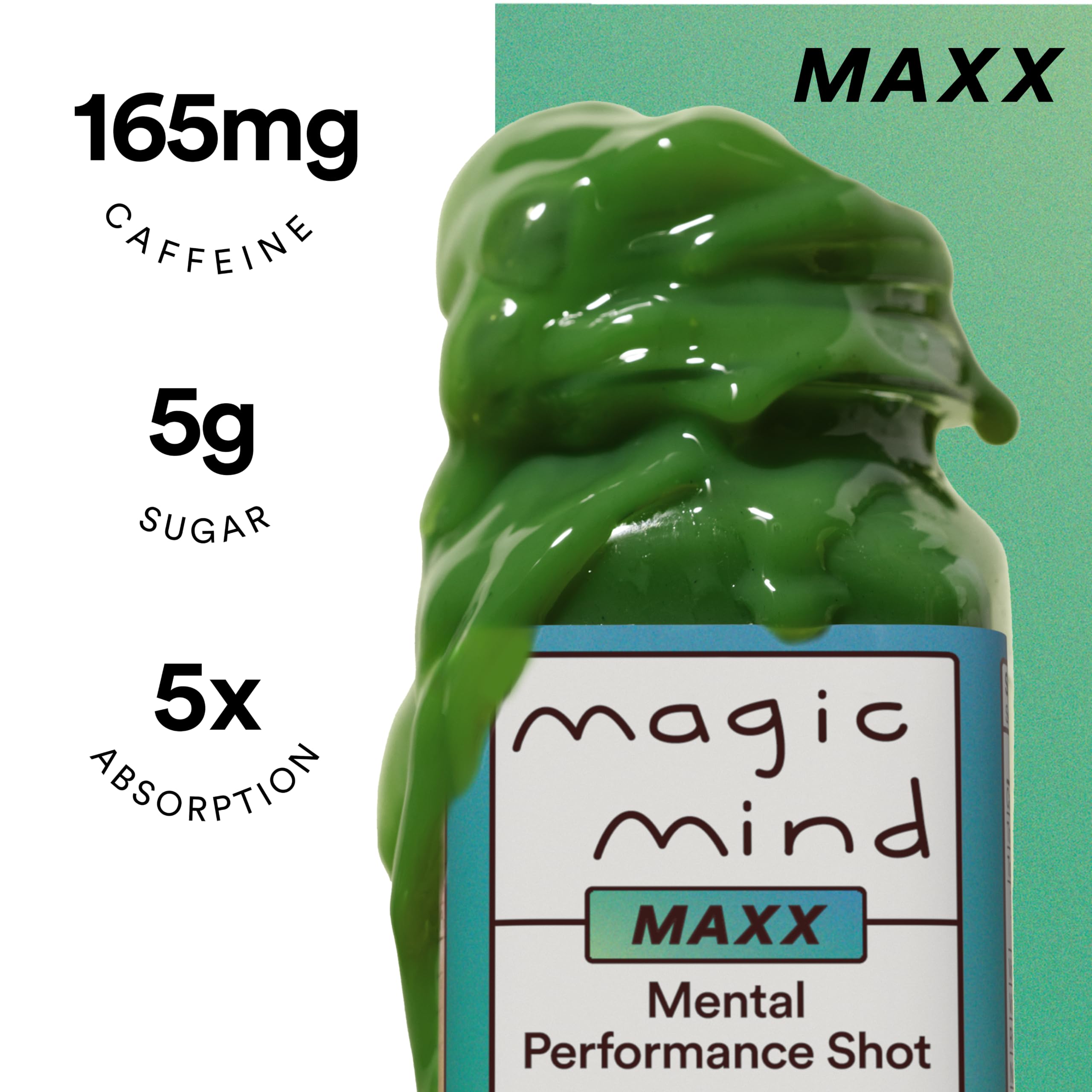 Magic Mind MAXX líquido en primer plano destacando textura y rápida absorción