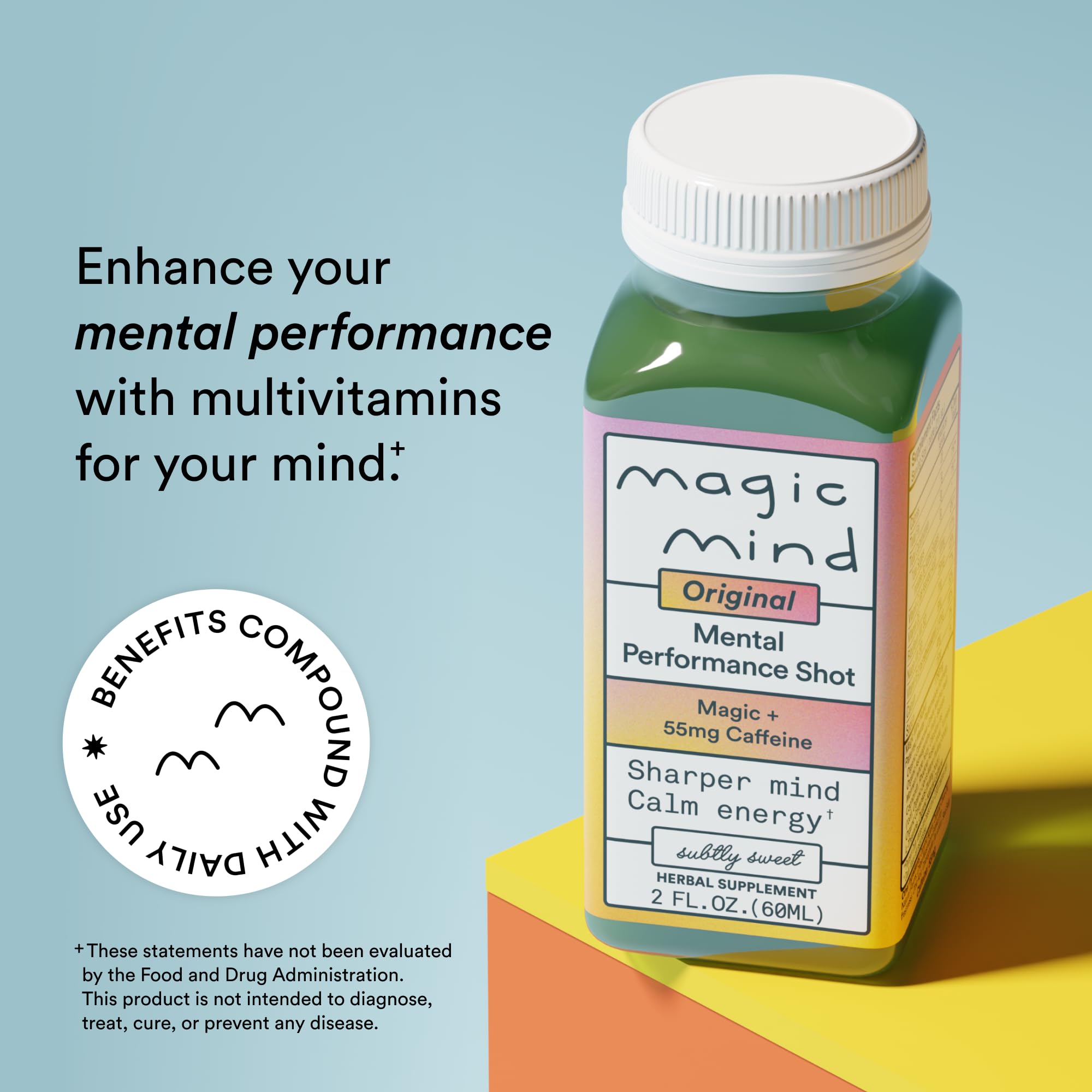 Magic Mind shot en mano listo para tomar y mejorar enfoque