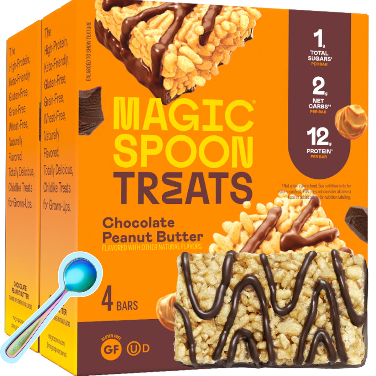 Magic Spoon empaque frontal mostrando 8 barras y beneficios nutricionales