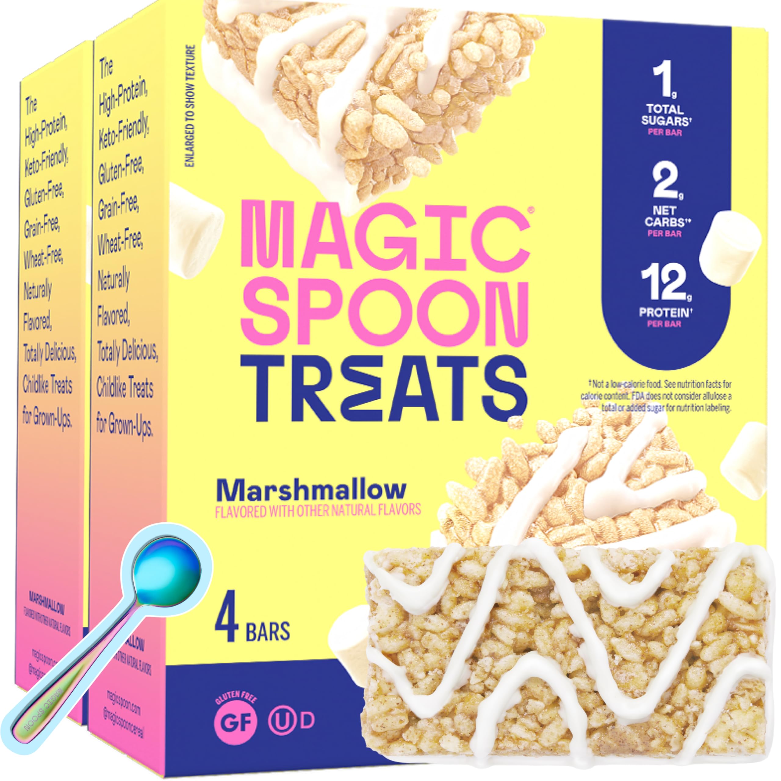 Magic Spoon frontal del paquete mostrando 8 barras, práctica para llevar
