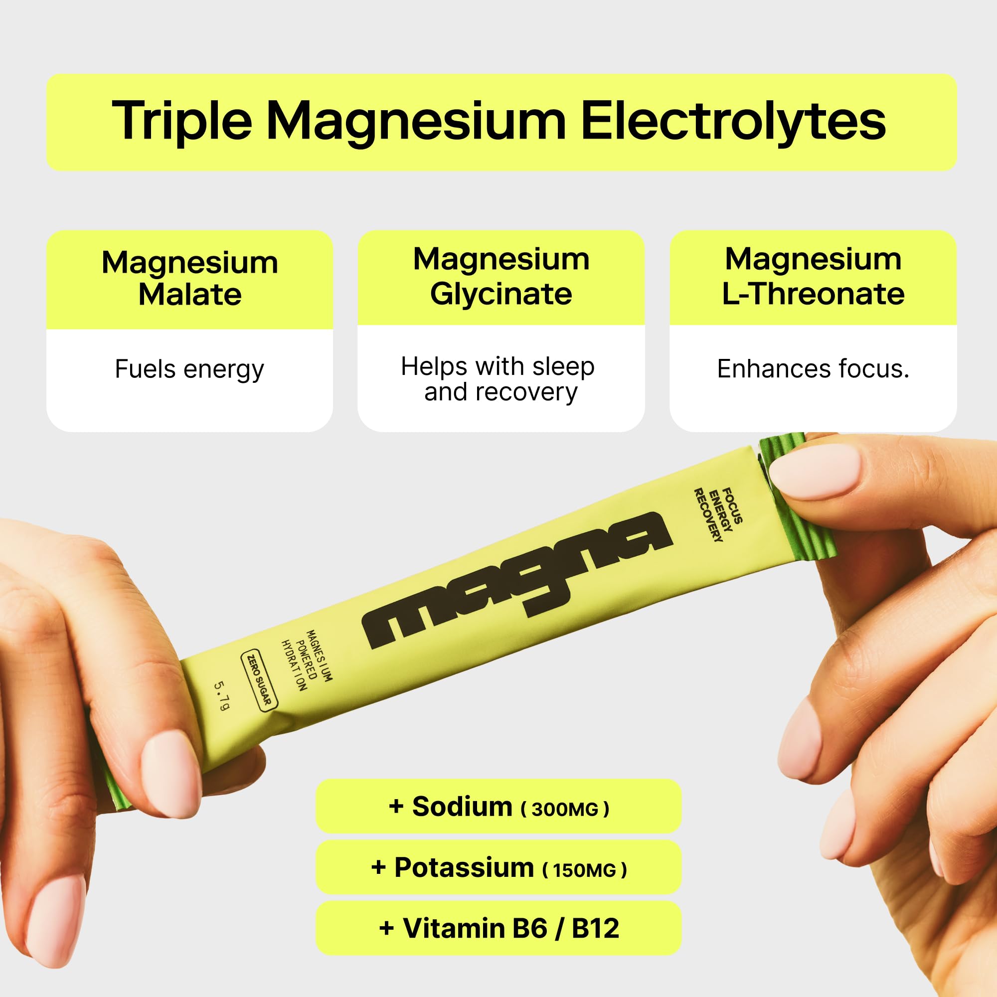 MAGNA etiqueta con lista de electrolitos y vitaminas visible