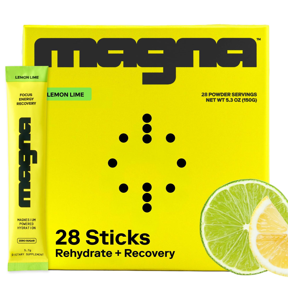 MAGNA empaque frontal Lemon Lime mostrando porciones y beneficios