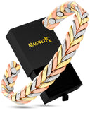 MagnetRX vista frontal del brazalete trenzado mostrando acabado tri‑color y elegancia