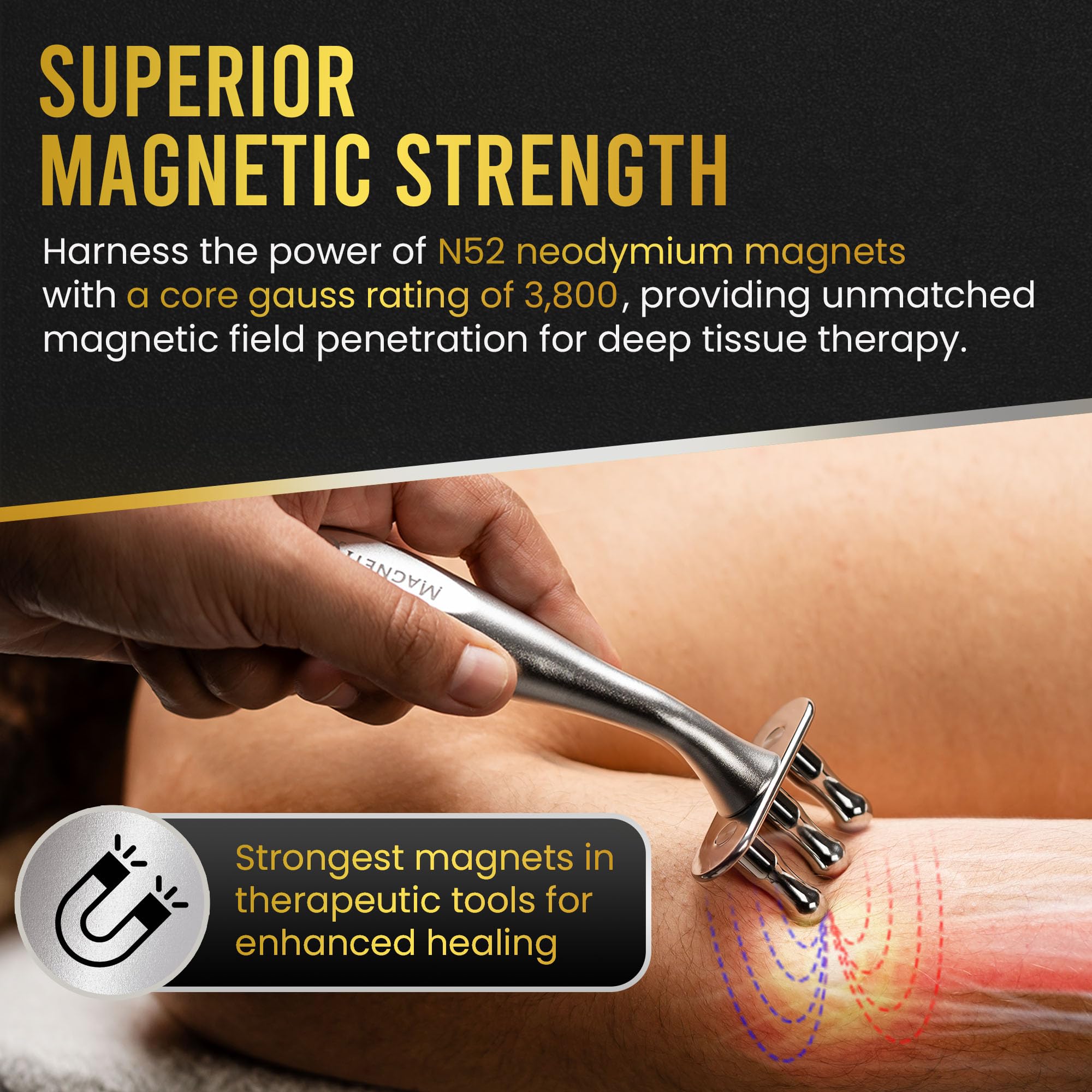 MagnetRX primer plano de imanes N52 incrustados que intensifican estimulación localizada