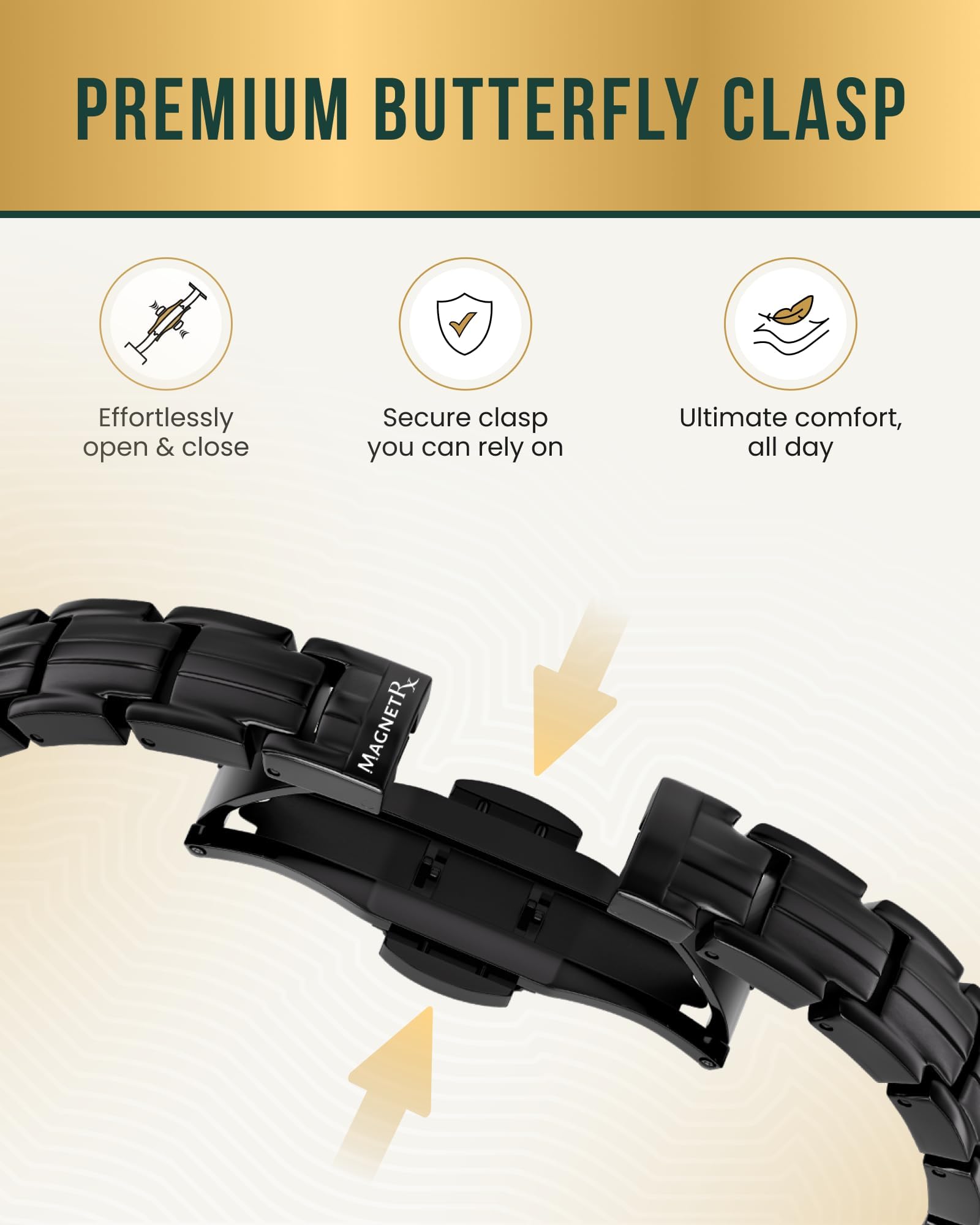 MagnetRX pulsera EllipseMAX puesta en muñeca, ajuste estético diario