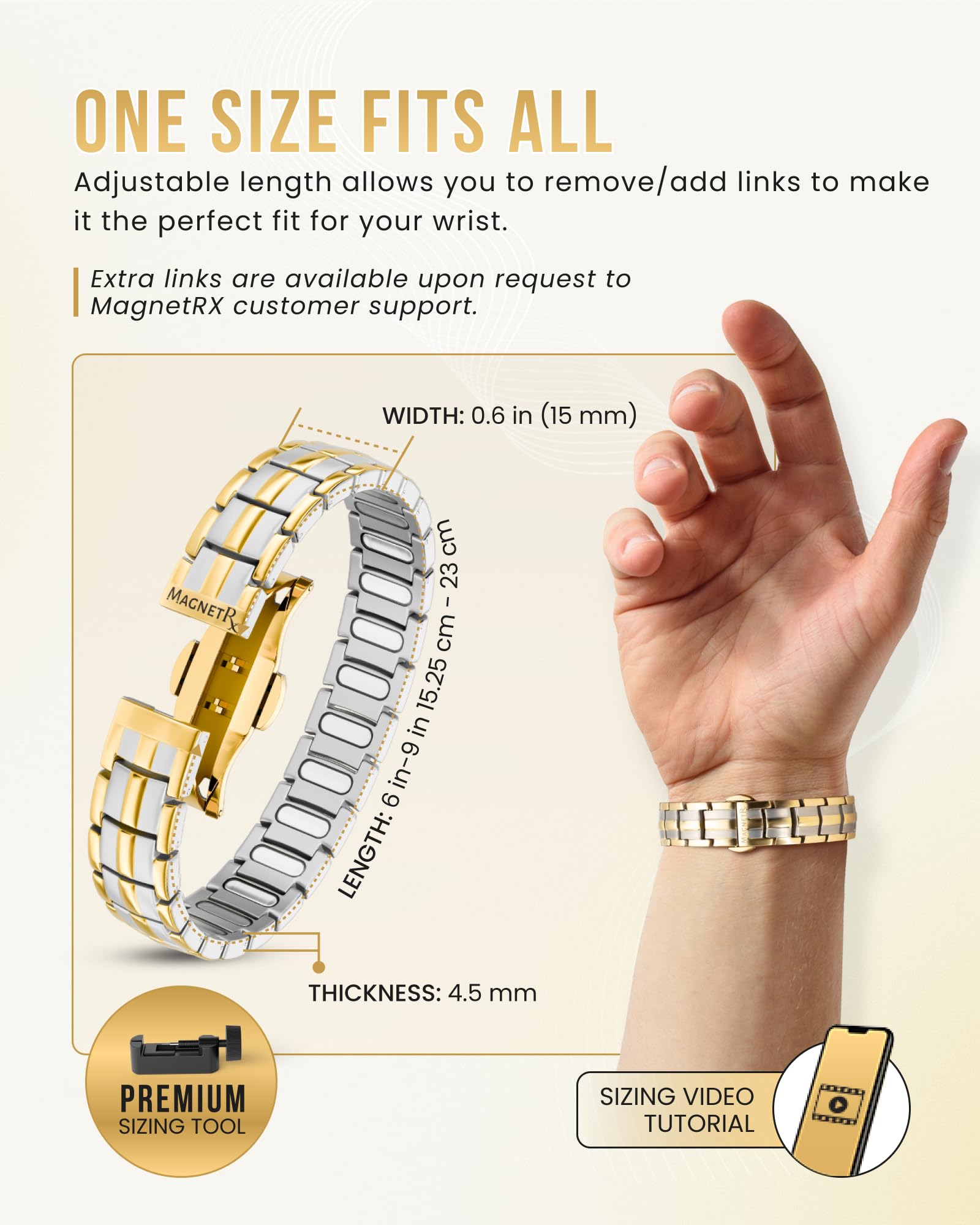 MagnetRX pulsera puesta en muñeca en contexto diario para apariencia versátil