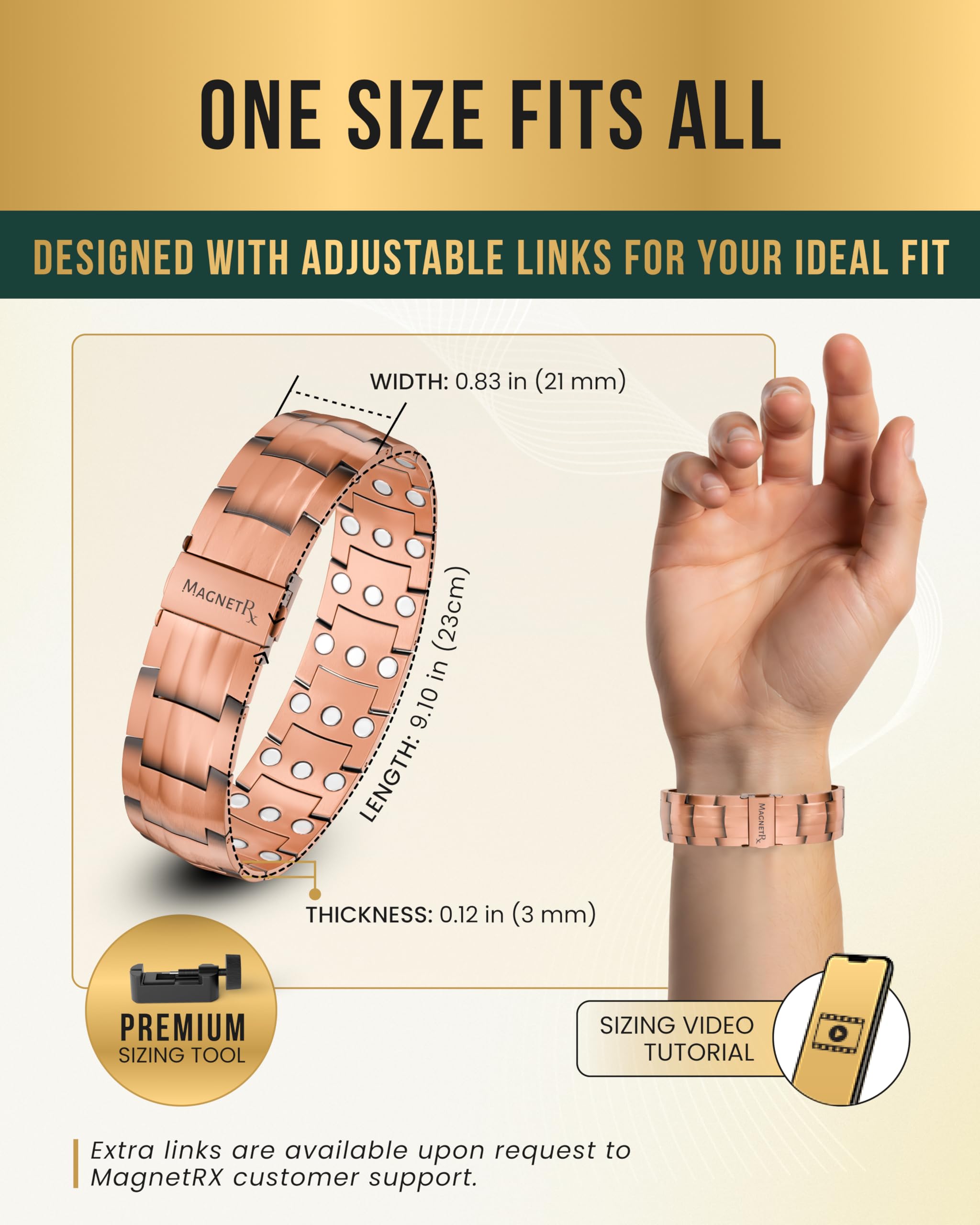 MagnetRX pulsera puesta en muñeca demostrando ajuste y estilo masculino