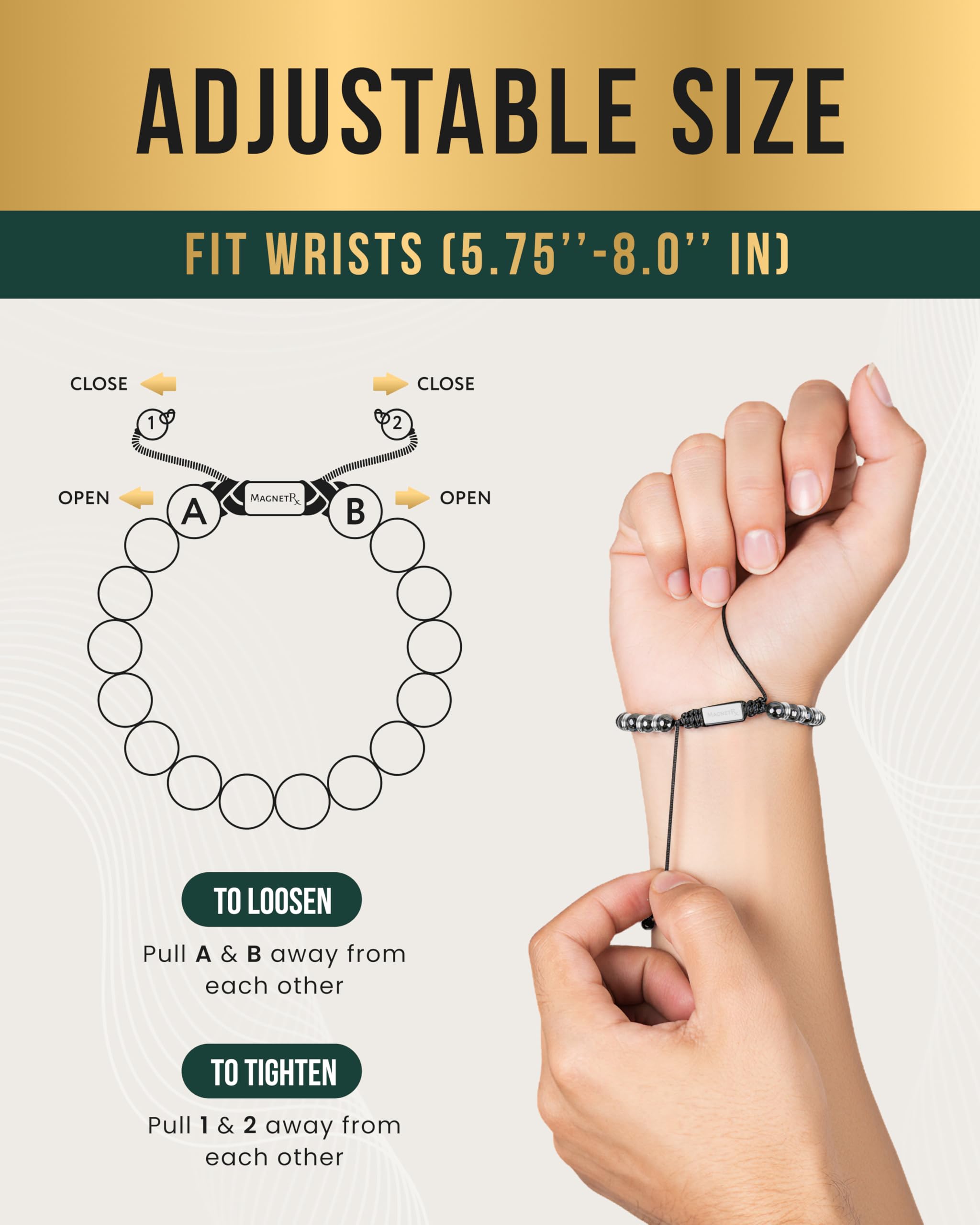 MagnetRX pulsera puesta en mujer con look casual para uso diario y combinación versátil