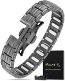 MagnetRX pulsera frontal gunmetal mostrando diseño elegante y beneficio de estilo duradero