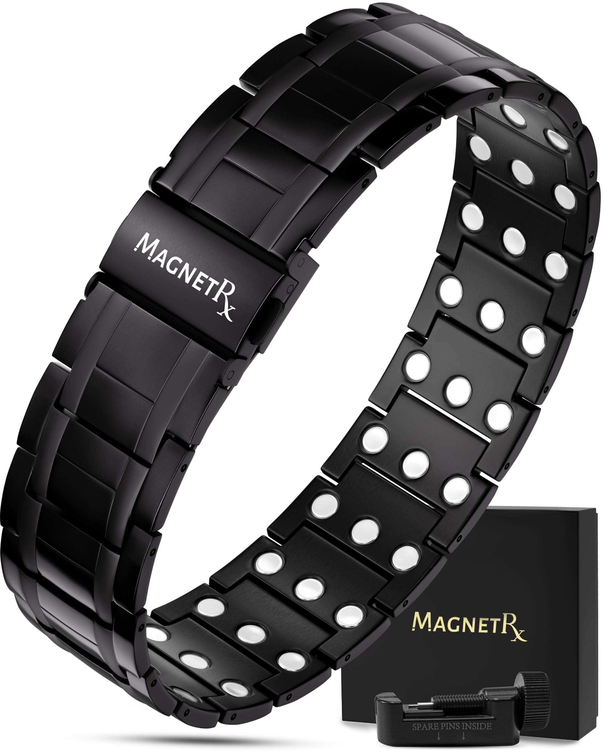 MagnetRX pulsera frontal negra mostrando diseño elegante y aspecto masculino