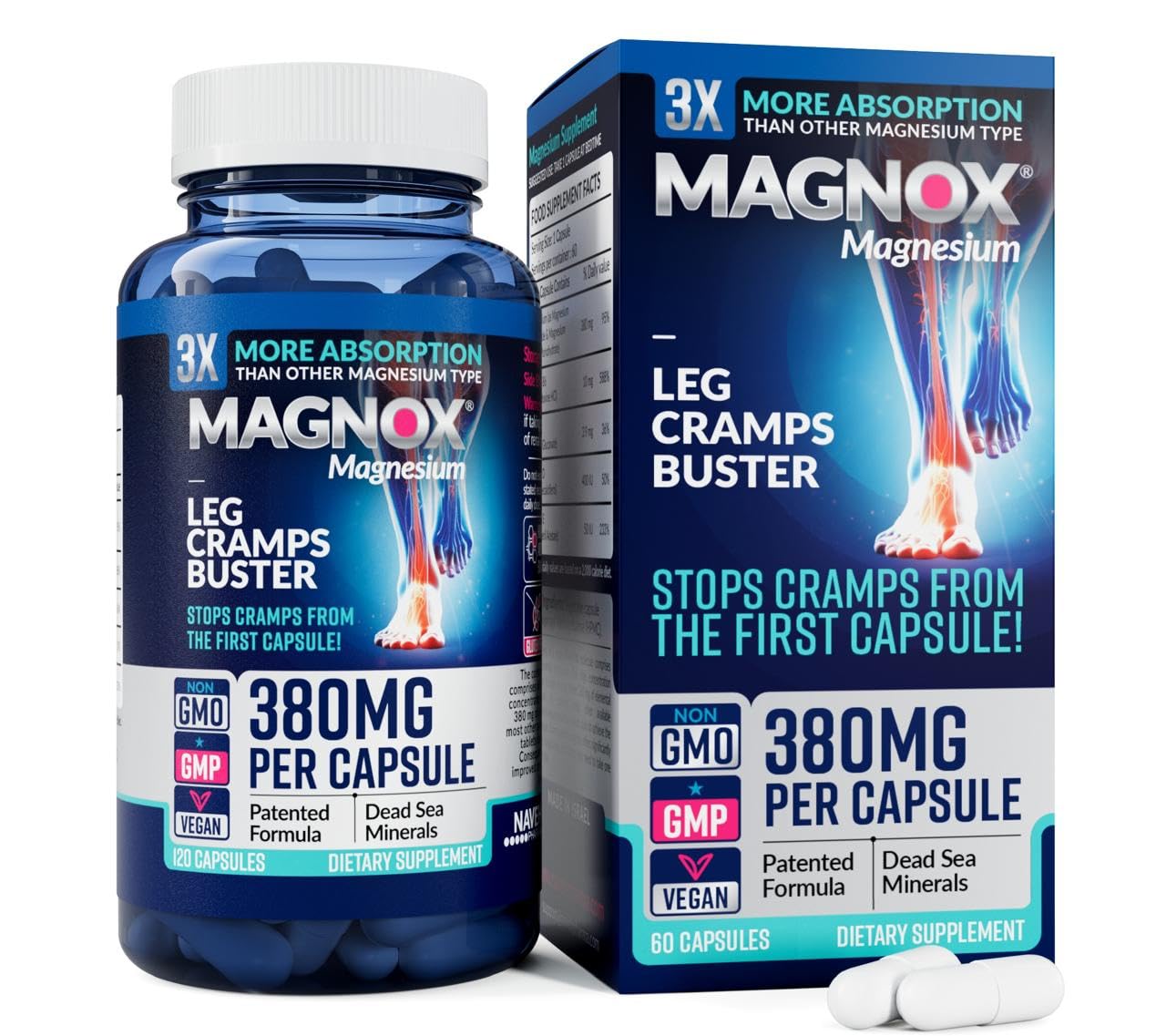MAGNOX bote frontal mostrando 60 cápsulas y diseño claro, aporta comodidad nocturna