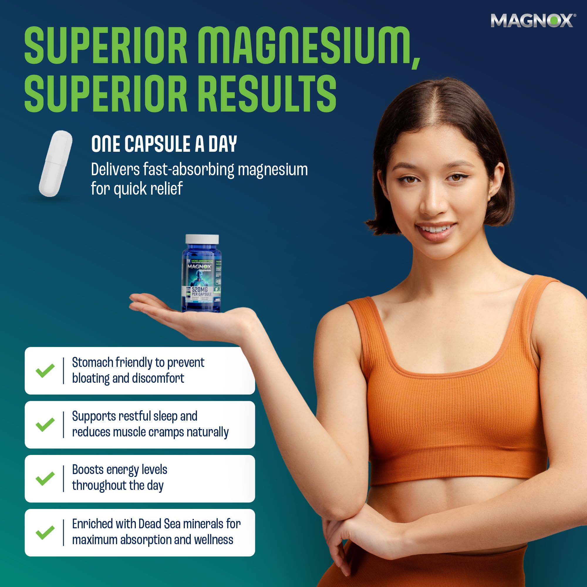 MAGNOX etiqueta con lista de minerales del Mar Muerto y datos de calidad