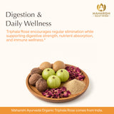 Maharishi Ayurveda Triphala Rose etiqueta con sellos USDA y Non-GMO que aporta confianza