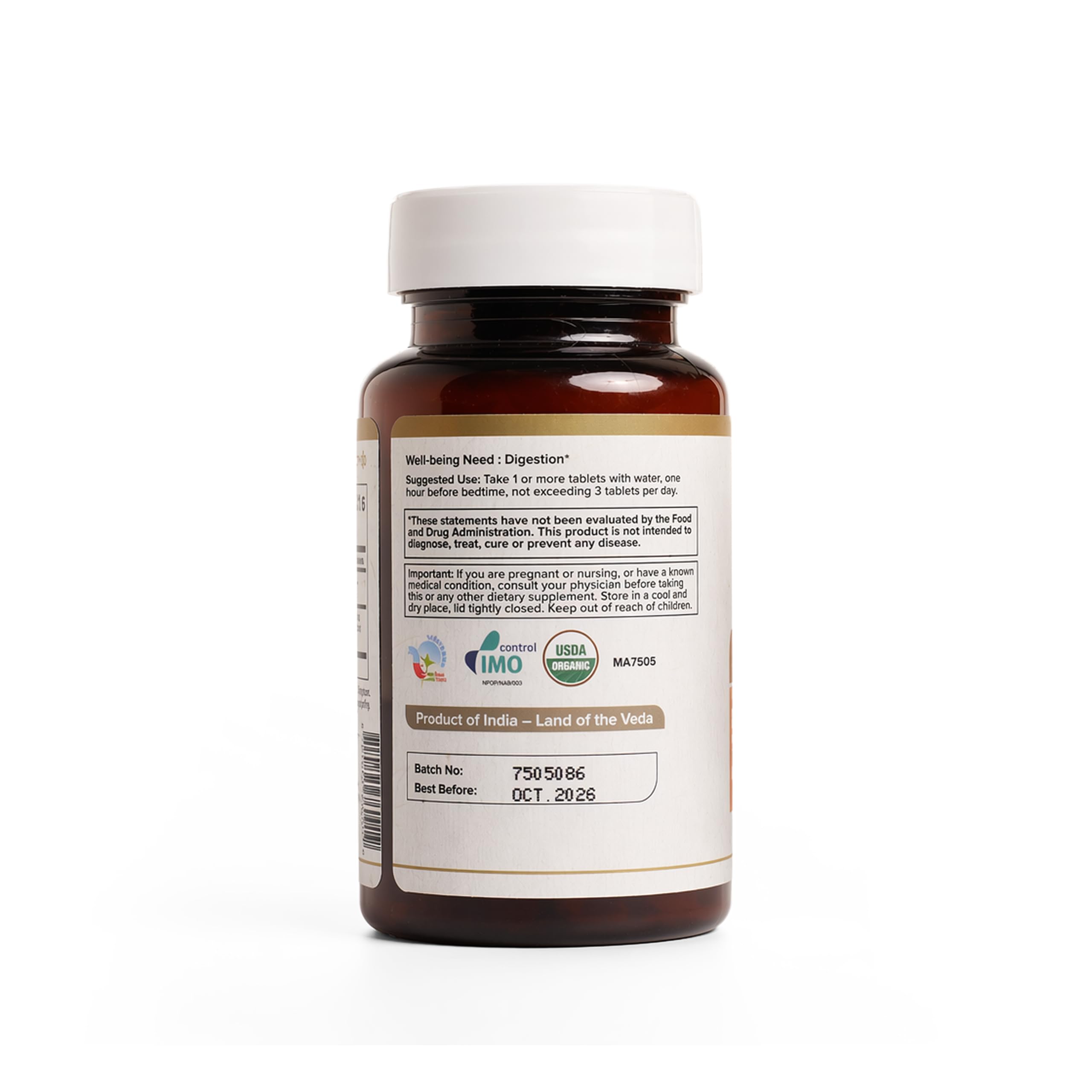 Maharishi Ayurveda Triphala Rose primer plano de tabletas que evidencia textura y dosificación clara