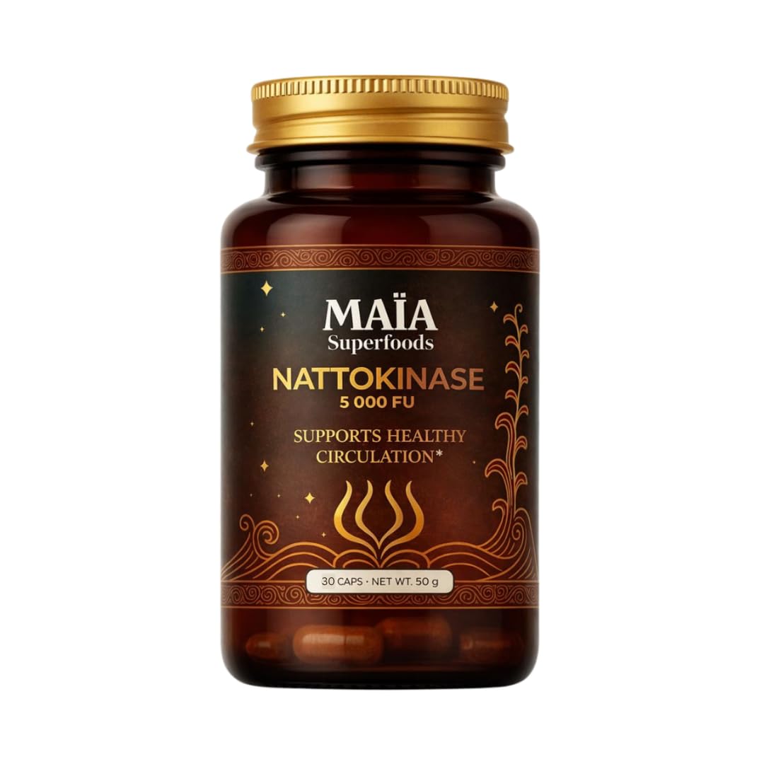 MAÏA SUPERFOODS frasco delante mostrando diseño y potencia 5000 FU
