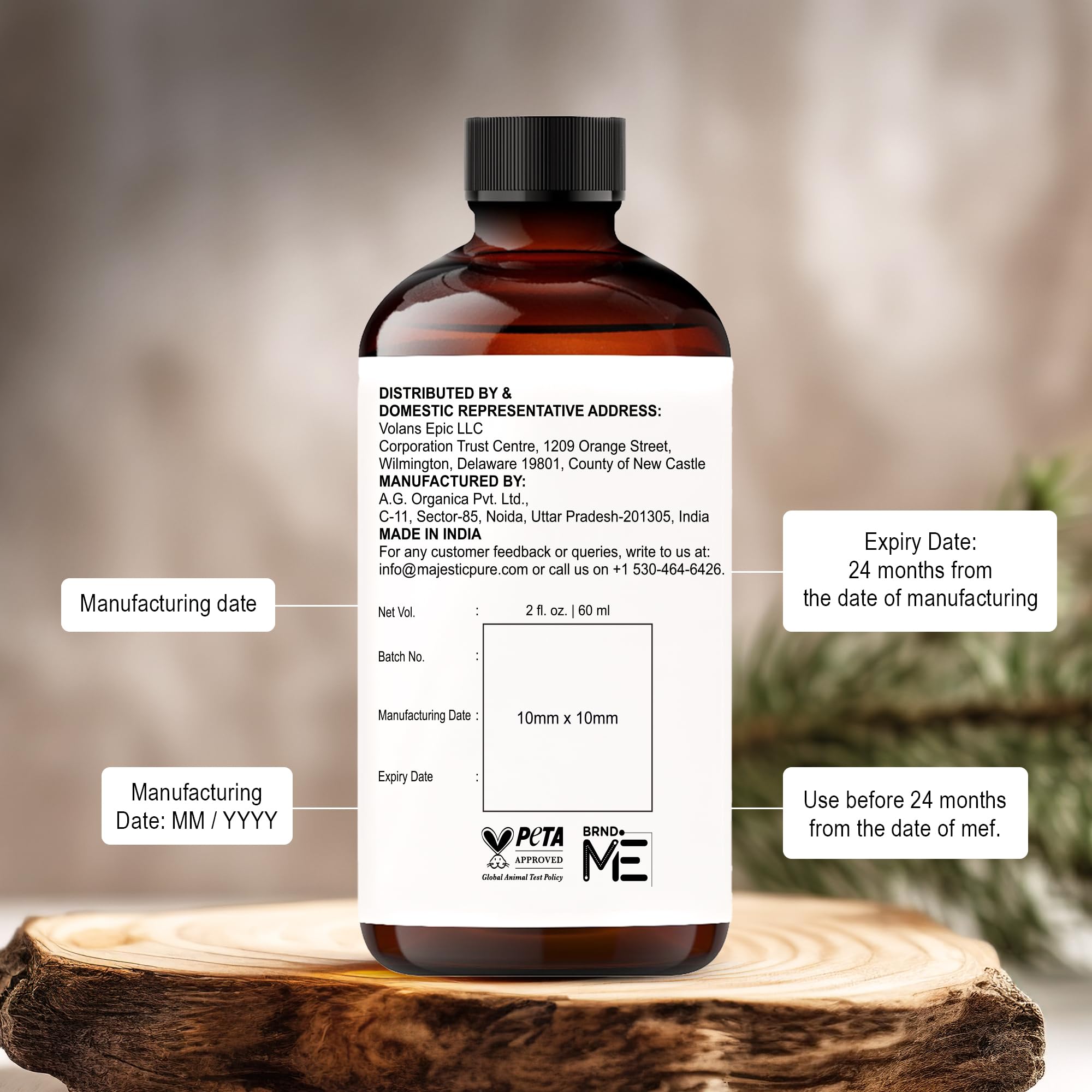 Majestic Pure mezcla con aceite portador en botella, ideal para aceites corporales caseros