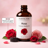 Gotas de Majestic Pure Rose sobre palma durante mezcla de masaje, facilita aplicación
