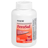 Major FeroSul frasco frontal mostrando 1,000 tabletas y beneficio de almacenamiento prolongado