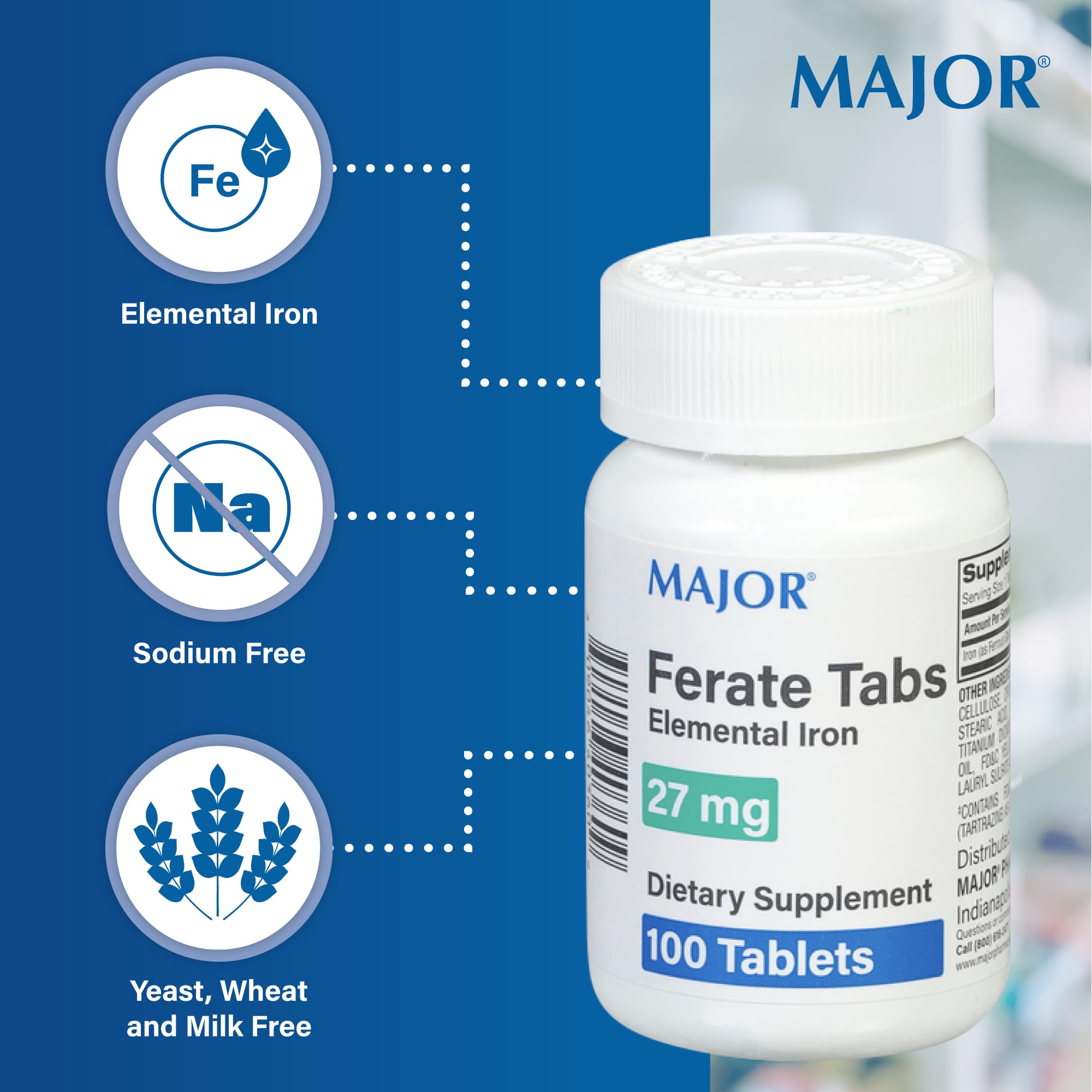 Major frasco abierto con tabletas visibles, facilidad de uso diario