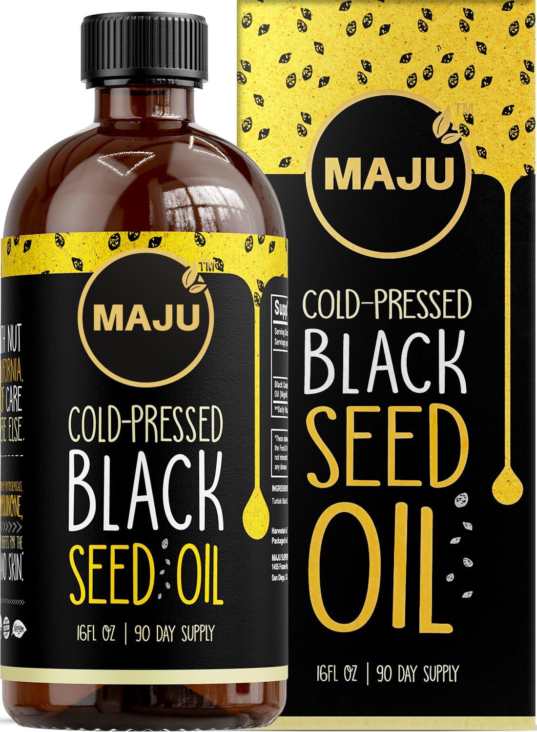 Maju Superfoods botella de vidrio frontal, conservación y pureza