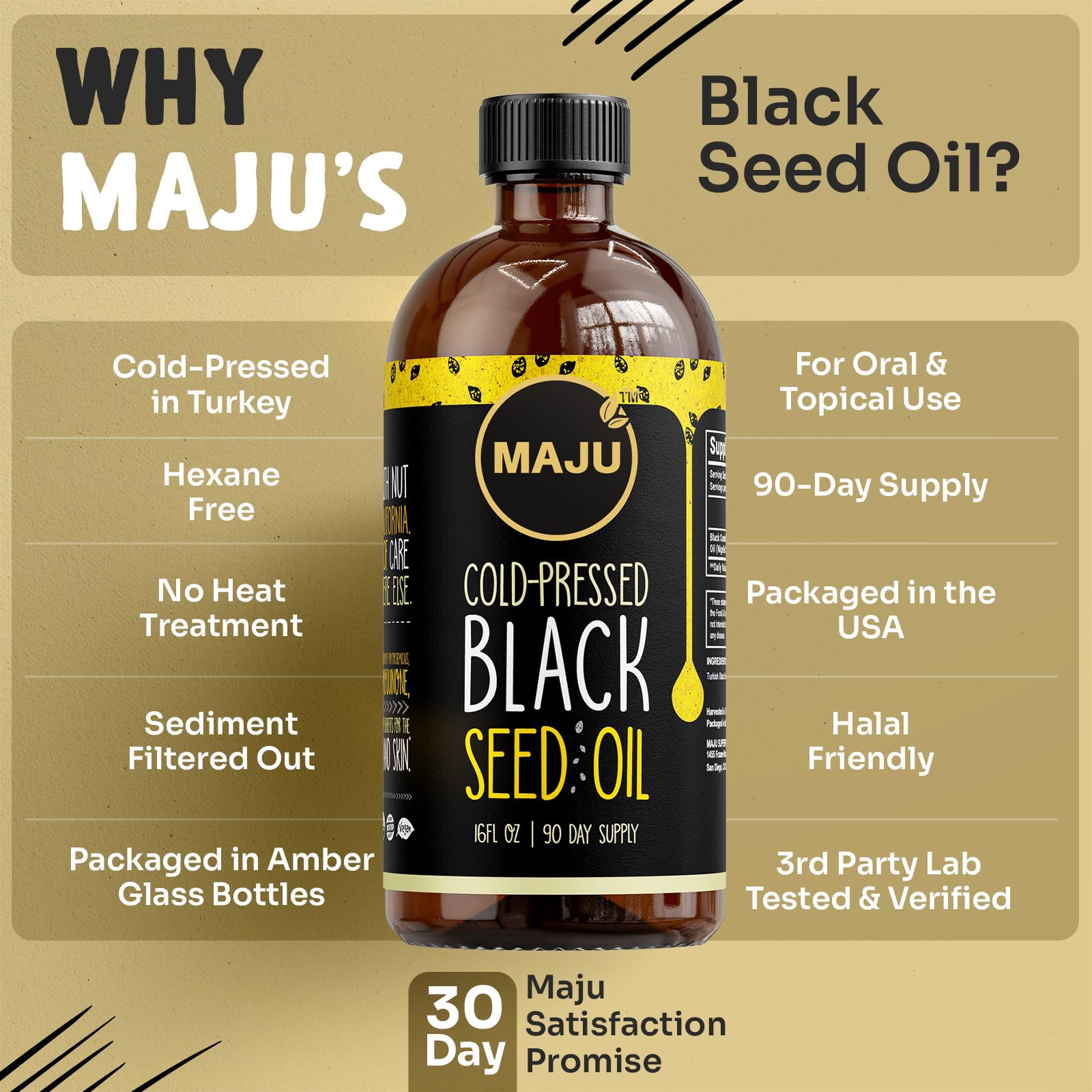 Maju Superfoods botella junto a mano, escala y tamaño real práctico