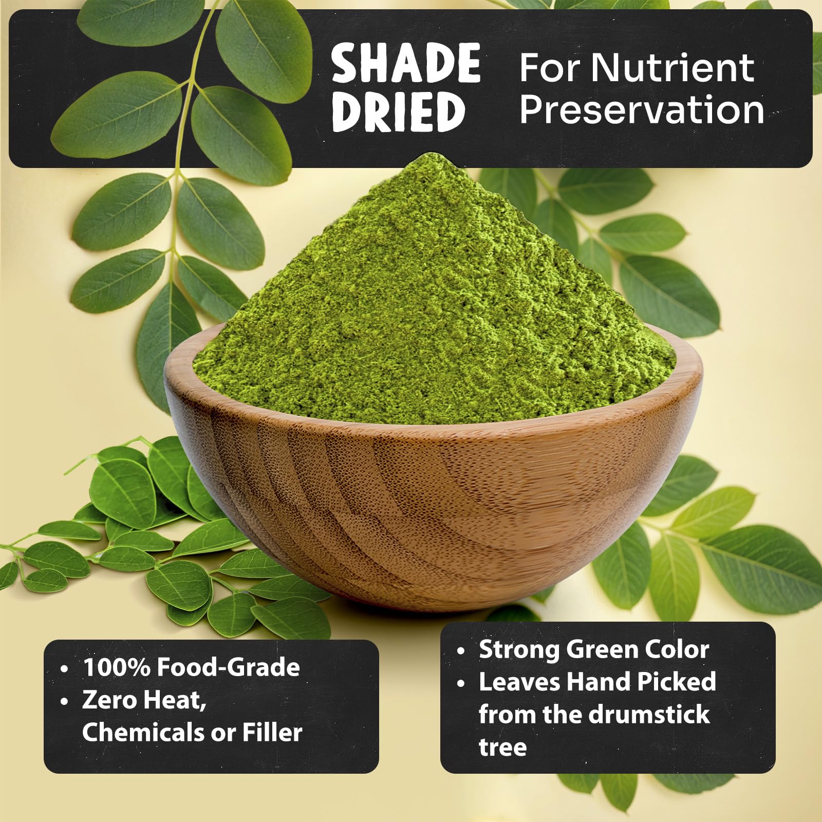 Maju Superfoods moringa en smoothie demostrando mezcla suave