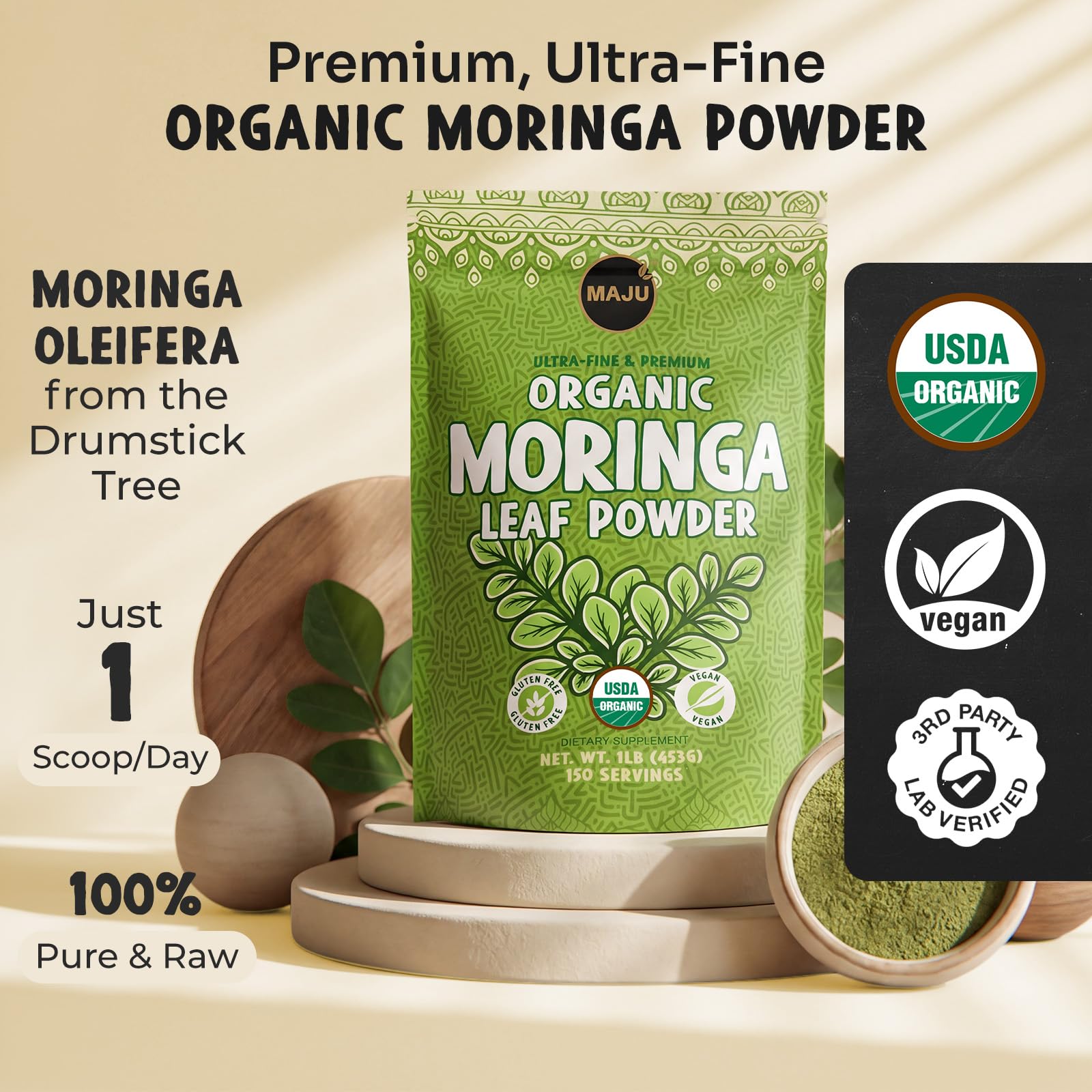 Maju Superfoods detalle de textura extra-fina para mezcla homogénea