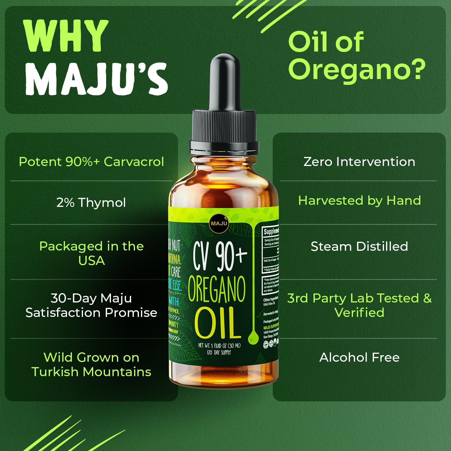 Aplicación tópica del aceite Maju Superfoods en la mano demostrando uso seguro