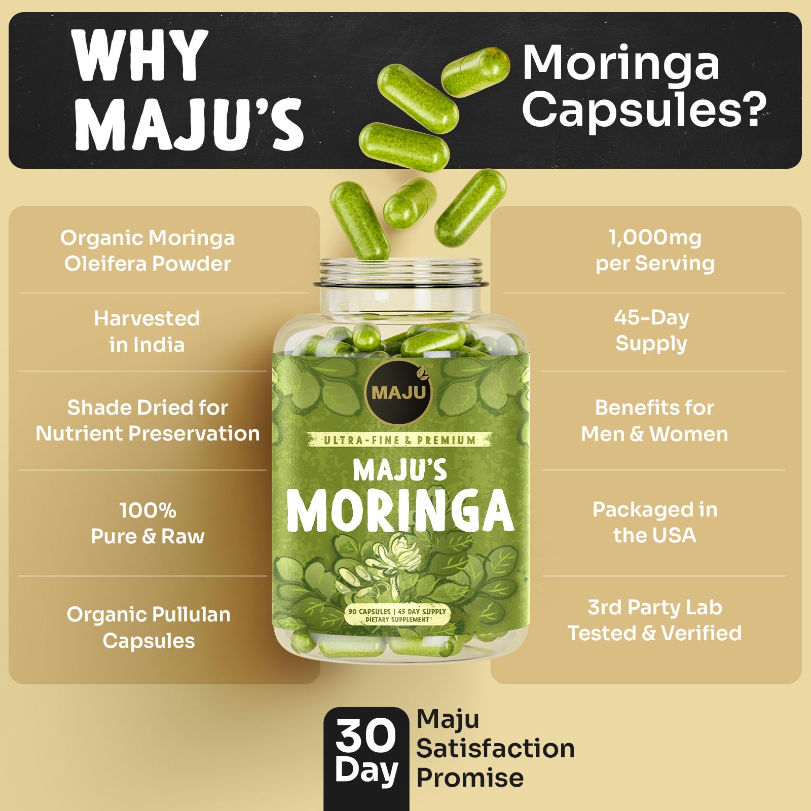 Maju Superfoods cápsulas sobre plato listas para consumo práctico