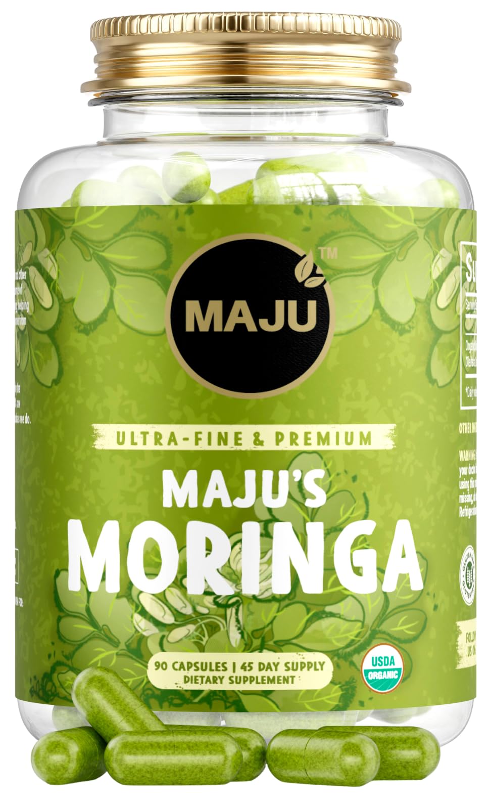 Maju Superfoods envase frontal mostrando 90 cápsulas y beneficios