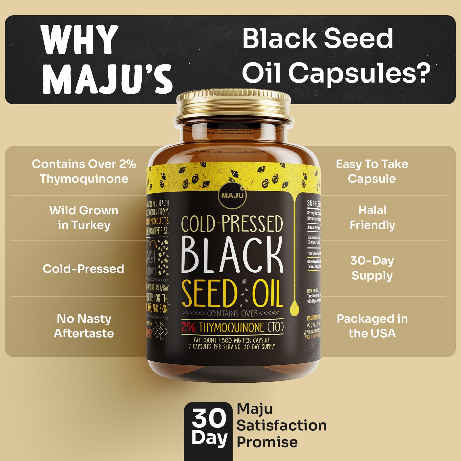 Maju Superfoods cápsulas sobre fondo natural destacando origen turco