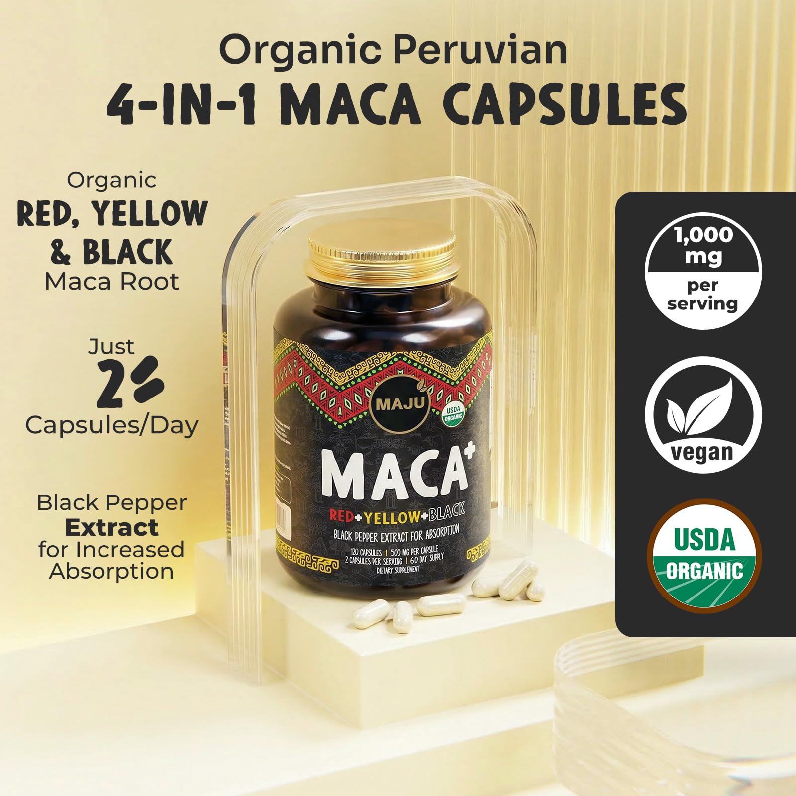 Maju Superfoods detalle de cápsulas para apreciar textura y calidad del relleno