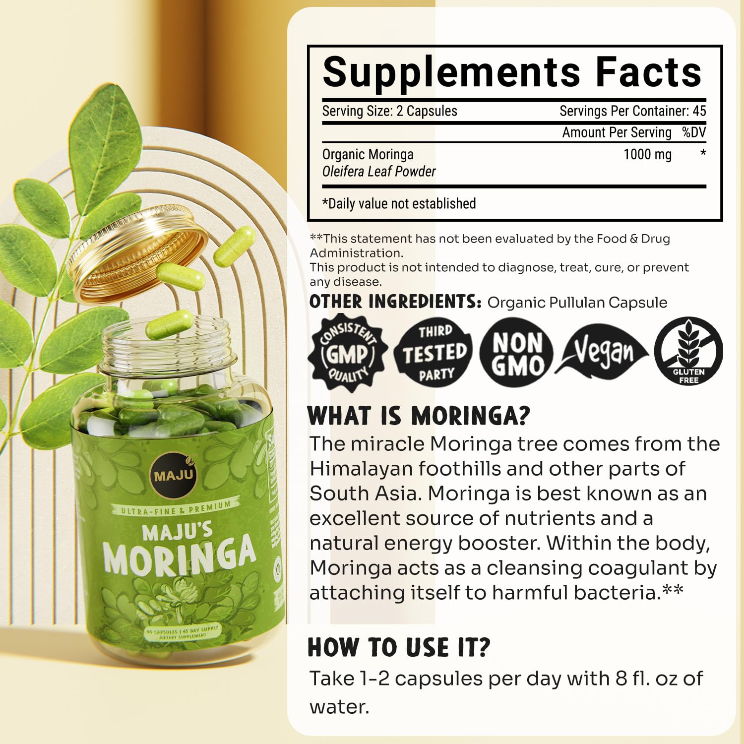 Maju Superfoods cápsulas en cocina estilo de vida y uso diario