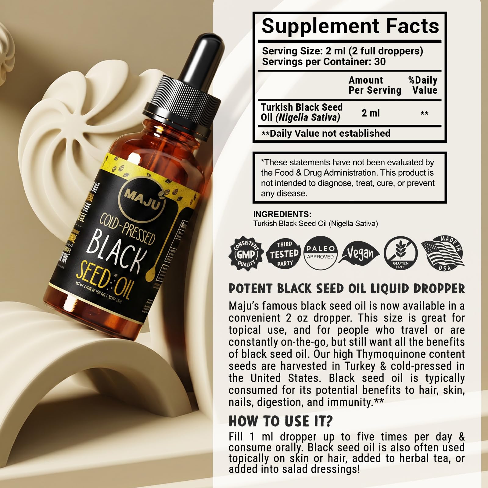 Maju Superfoods etiqueta con información de ingredientes y origen