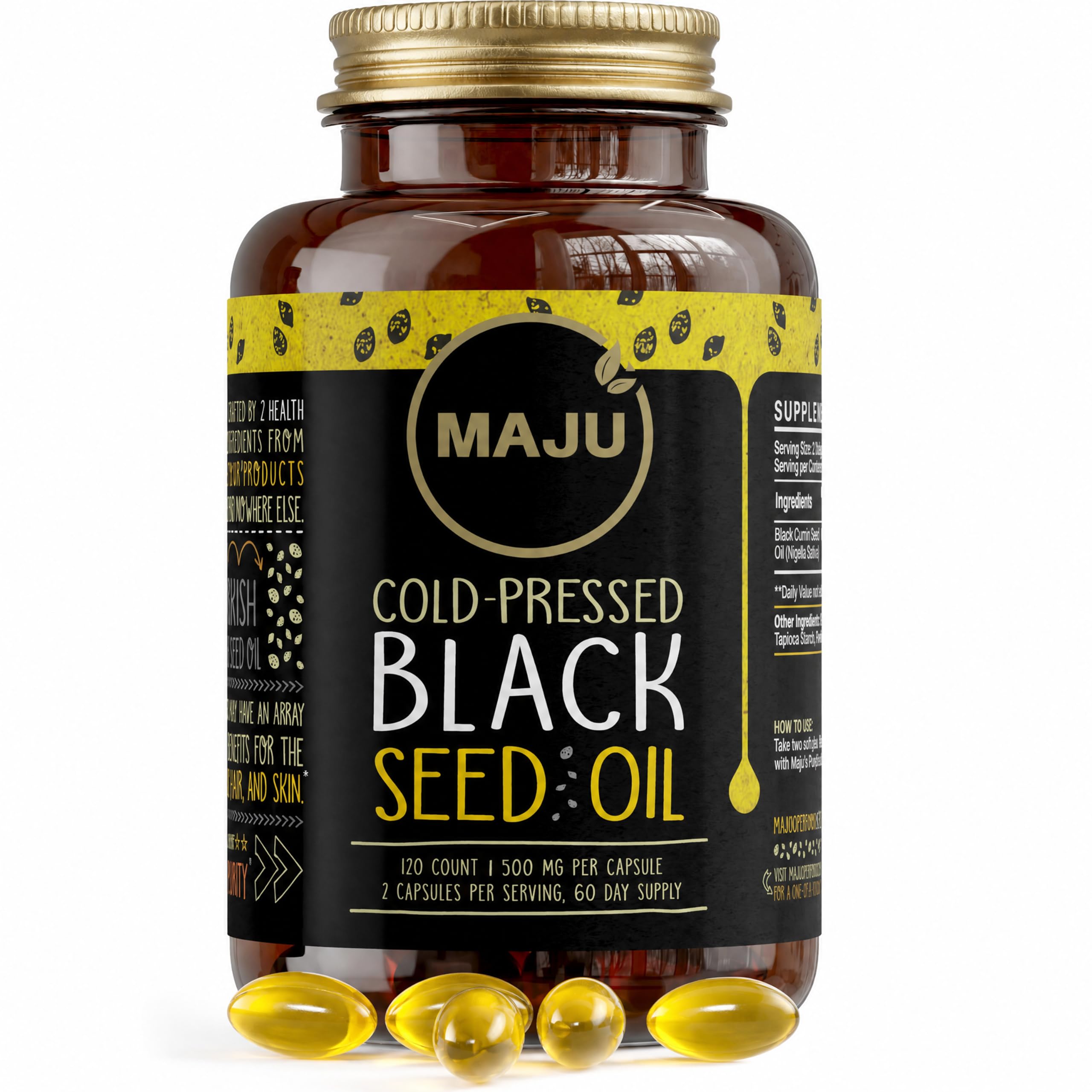 Maju Superfoods envase frontal mostrando 120 cápsulas, ideal para planificación mensual