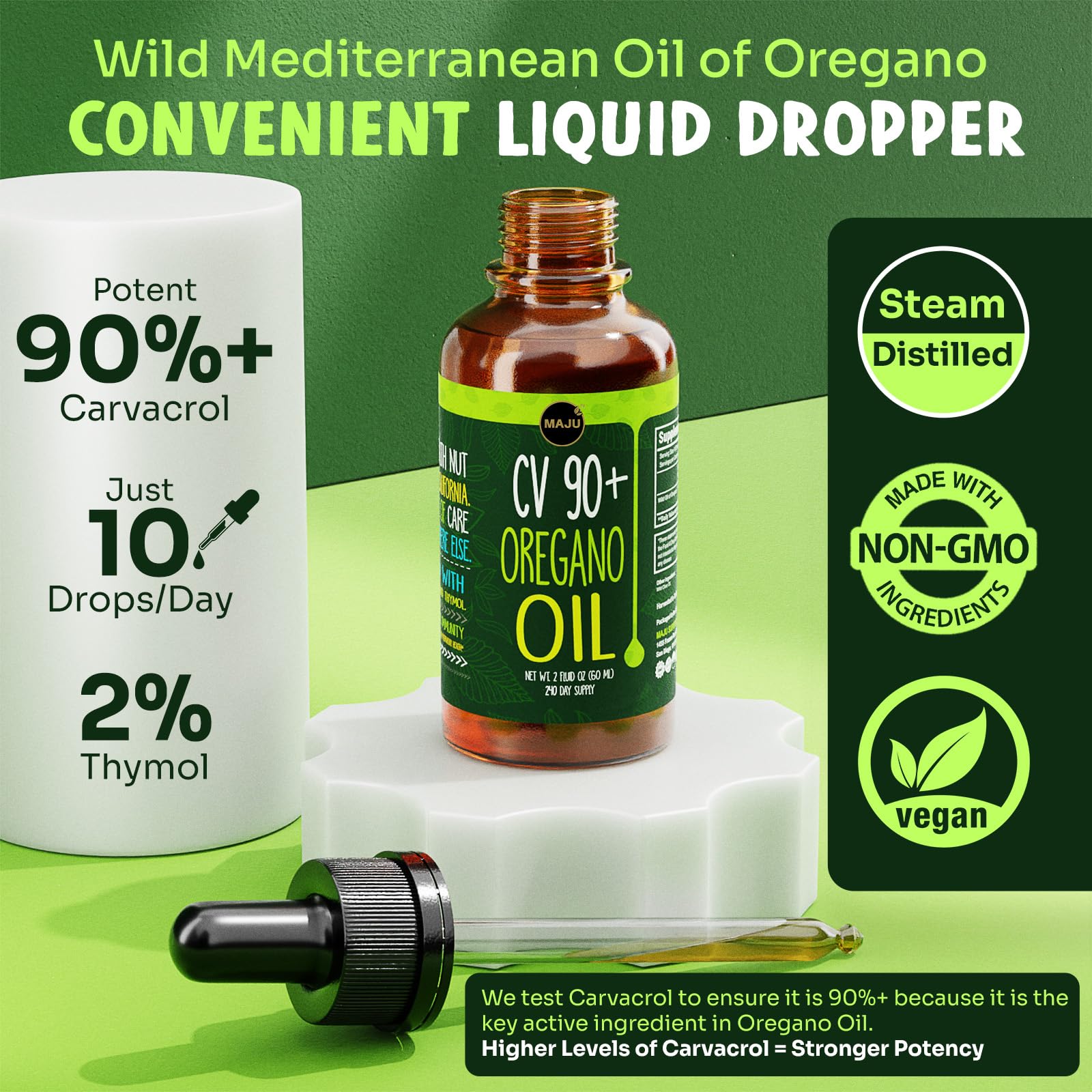 Maju Superfoods detalle del cuentagotas con aceite para dosificación precisa