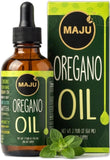 Maju Superfoods frasco frontal de aceite de orégano, visual claro y confiable