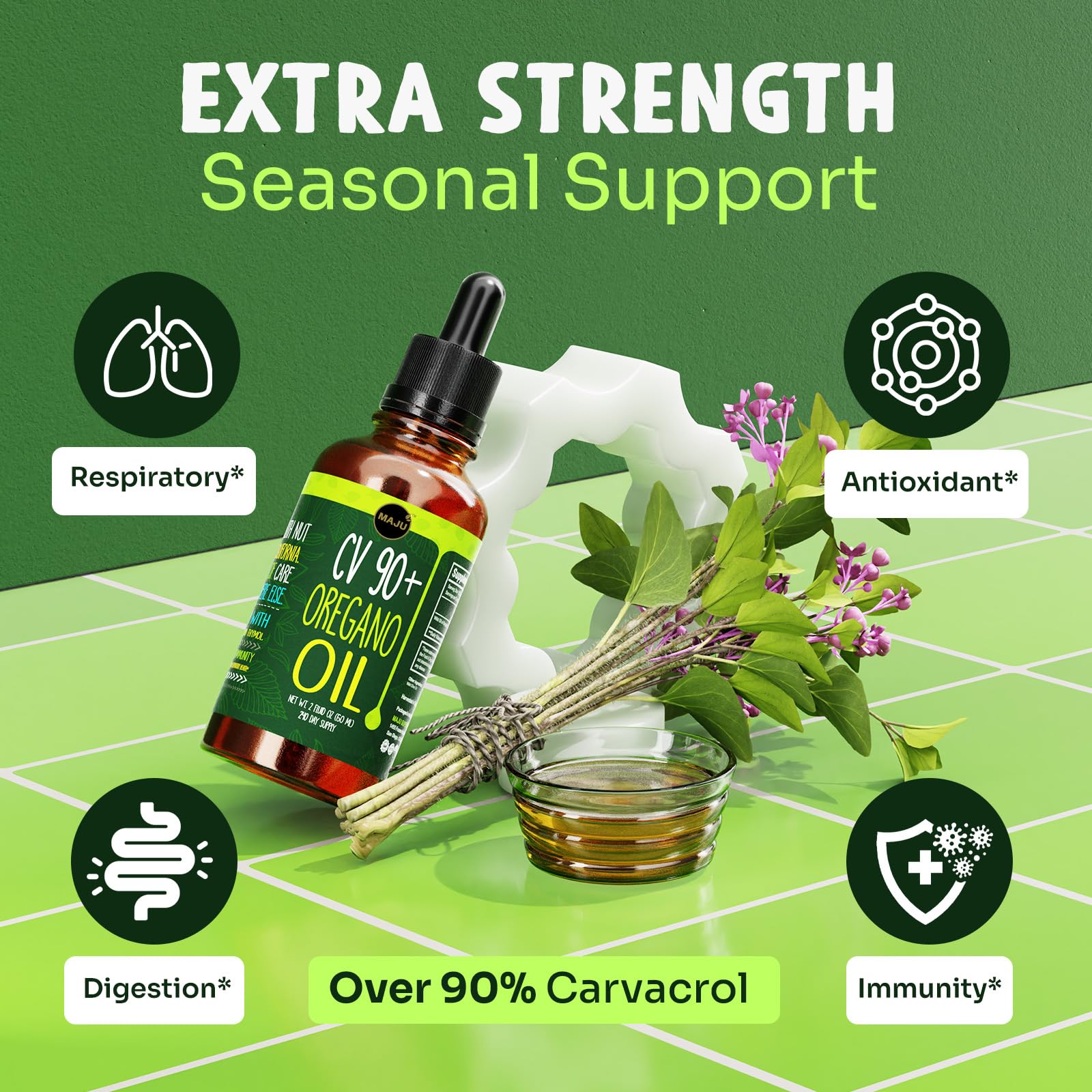 Maju Superfoods gotas de aceite mostrando textura y aspecto limpio