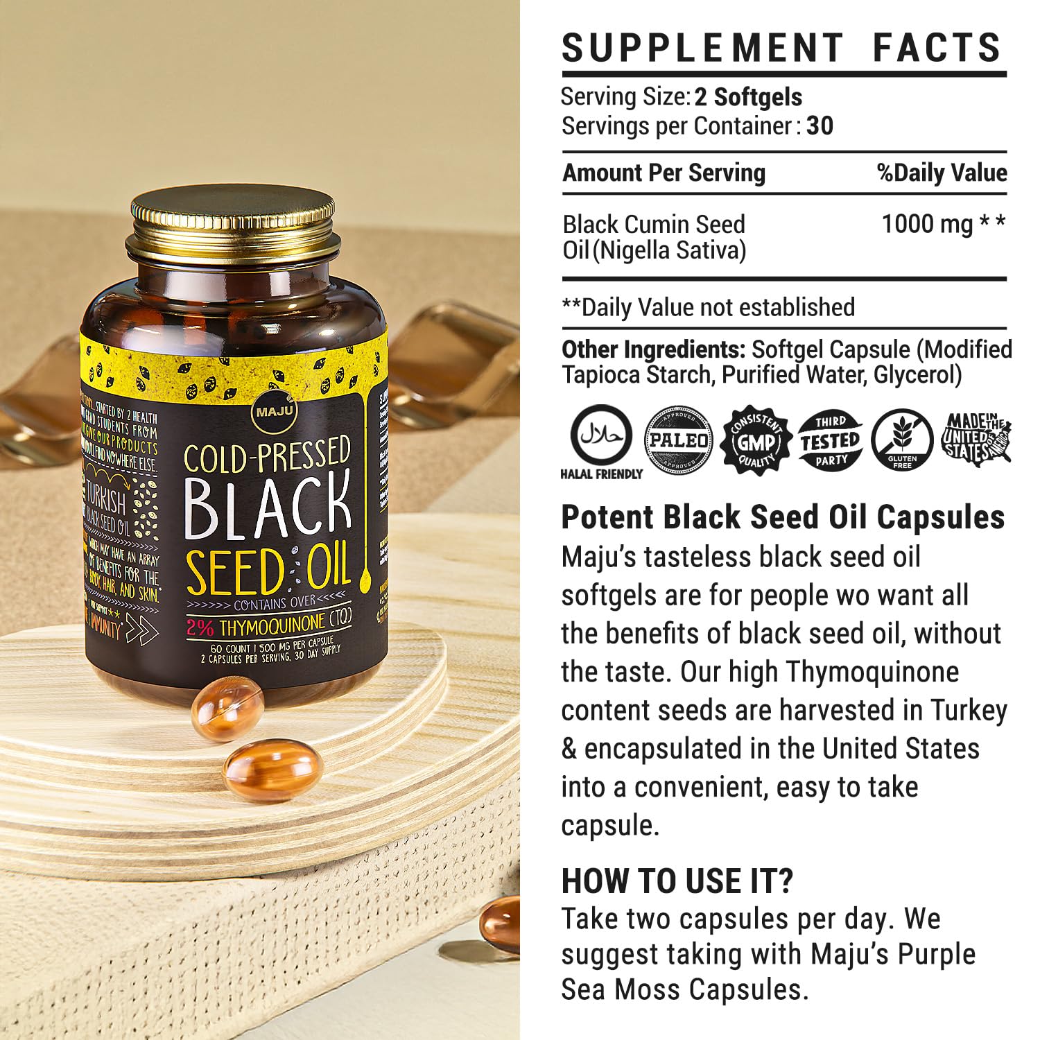 Maju Superfoods cápsulas en rutina matutina para uso cómodo diario