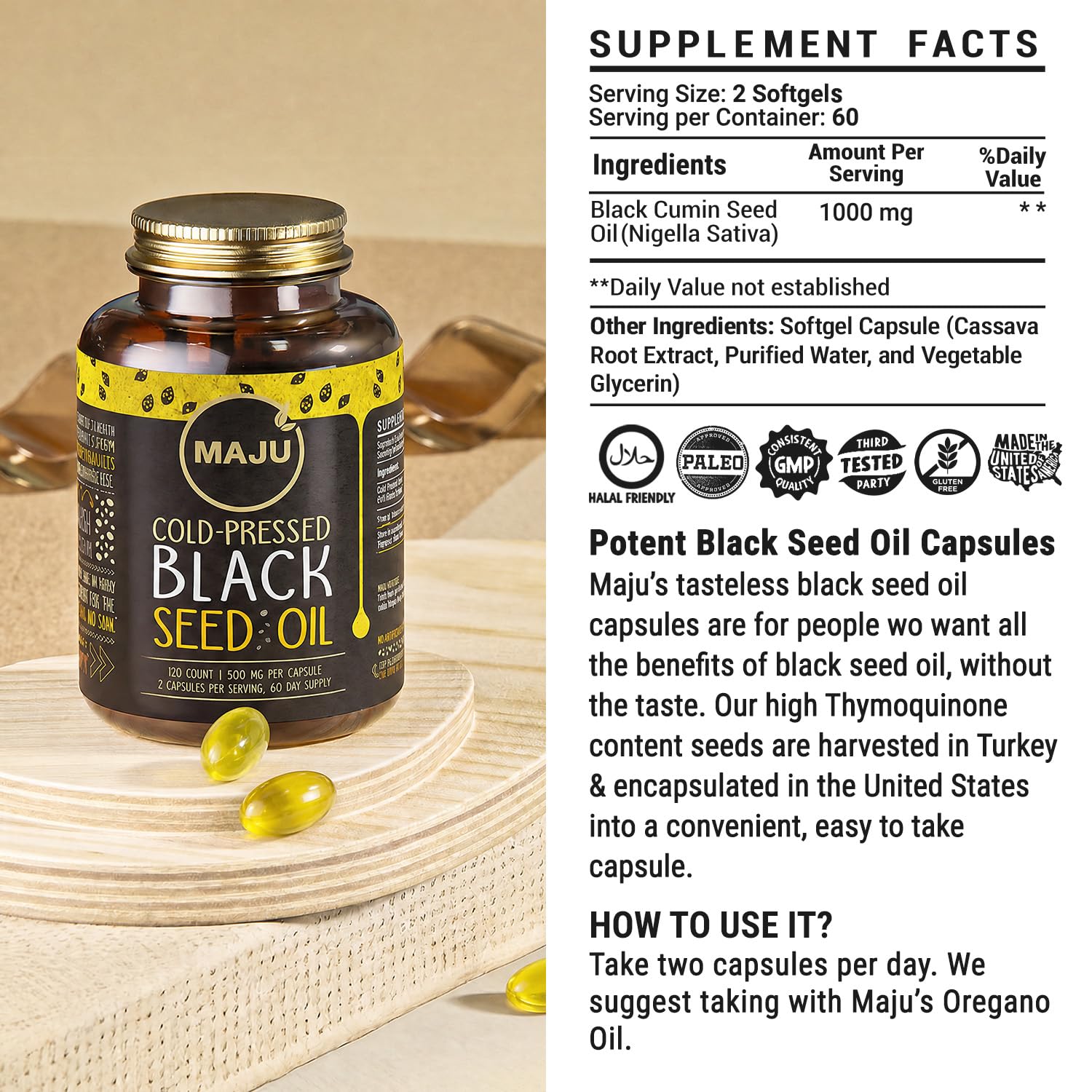 Maju Superfoods cápsulas sobre mesa de desayuno integradas en rutina diaria