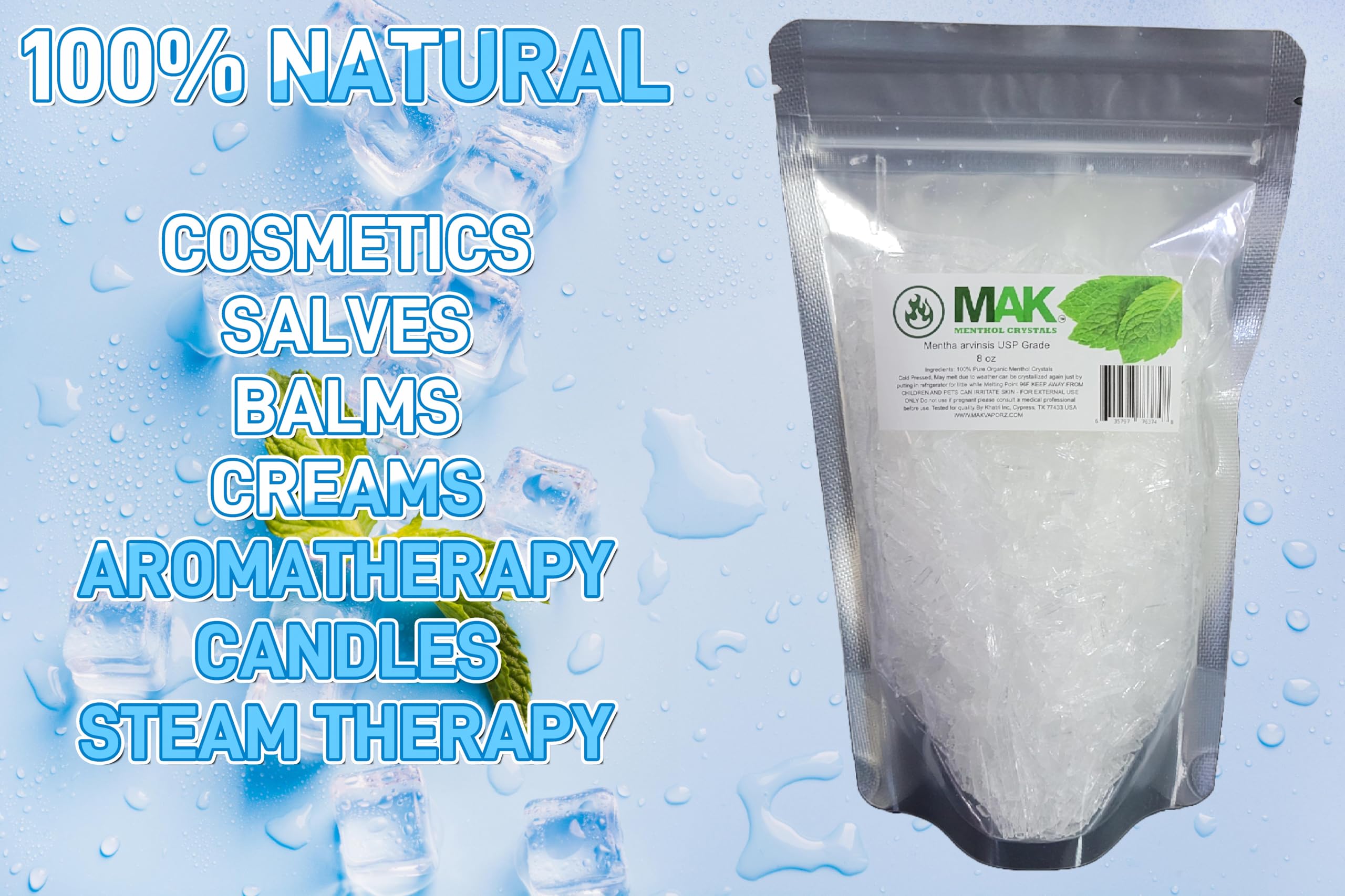 MAK cristales de mentol en ducha, aroma intenso y refrescante