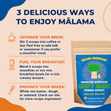MALAMA MUSHROOMS frasco abierto junto a una regla para comparar tamaño