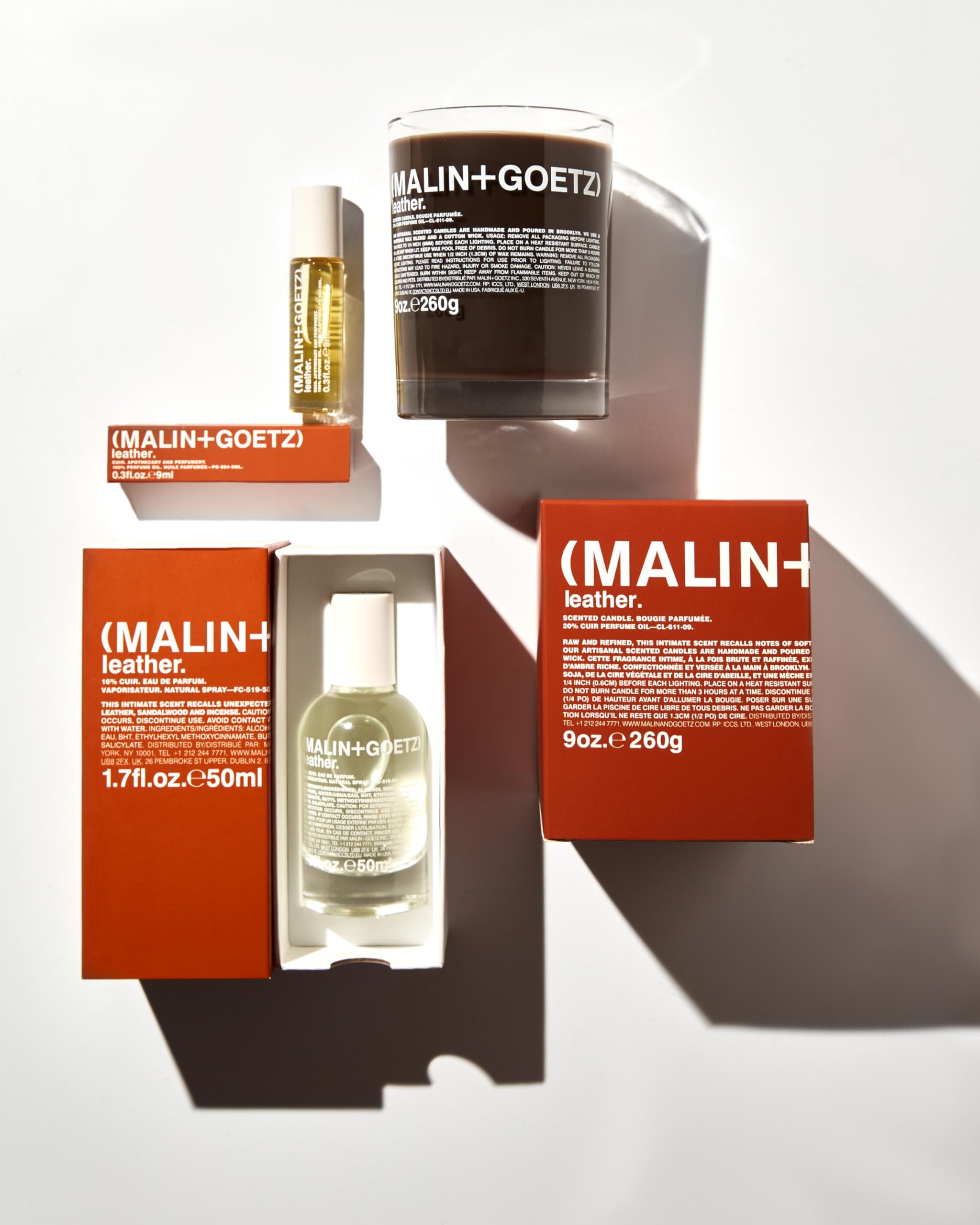 MALIN+GOETZ etiqueta con ingredientes y estética de marca clara